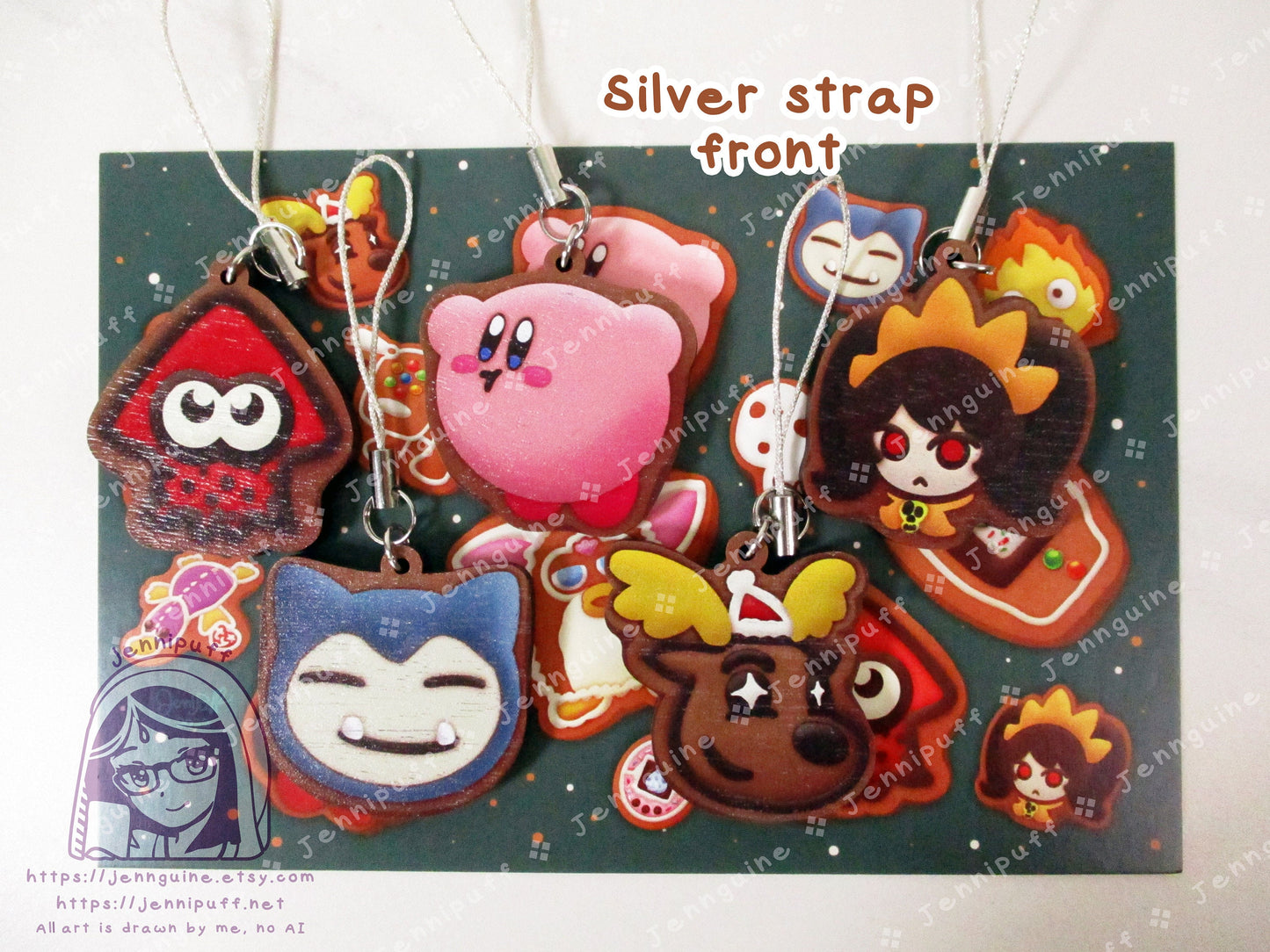 Video Game 5 Pack Small Wood Christmas Ornaments for Mini Tree | Includes 4x6in Postcard | Splatӧón,Snórlax,Kírby Holiday Decoration Gift