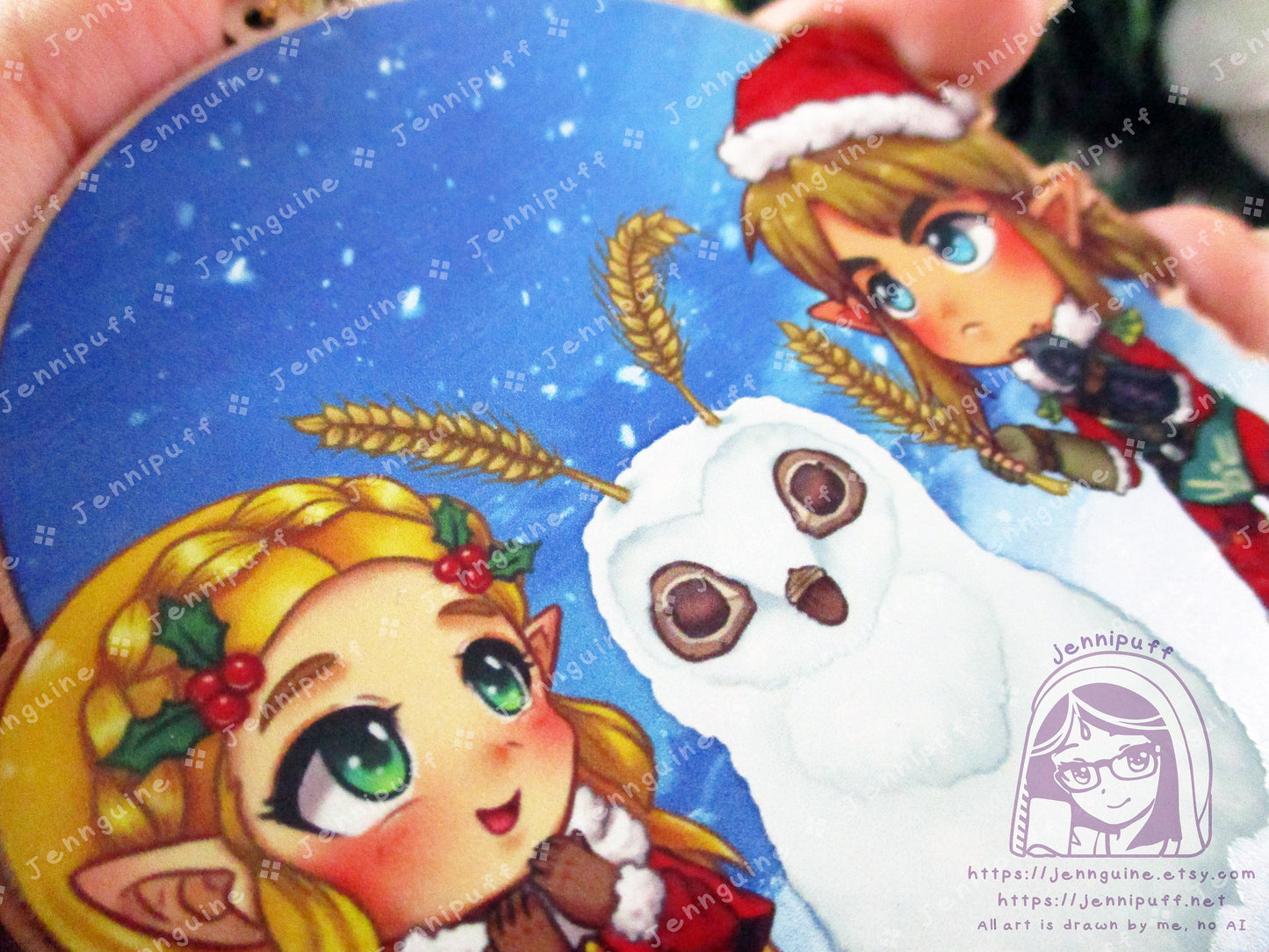 LóZ BótW TótK Wooden Christmas Ornament | Includes 4x6in Print | Línk and Zéldà Blúpéé Snowman Holiday Decoration Gift Video Game Lover