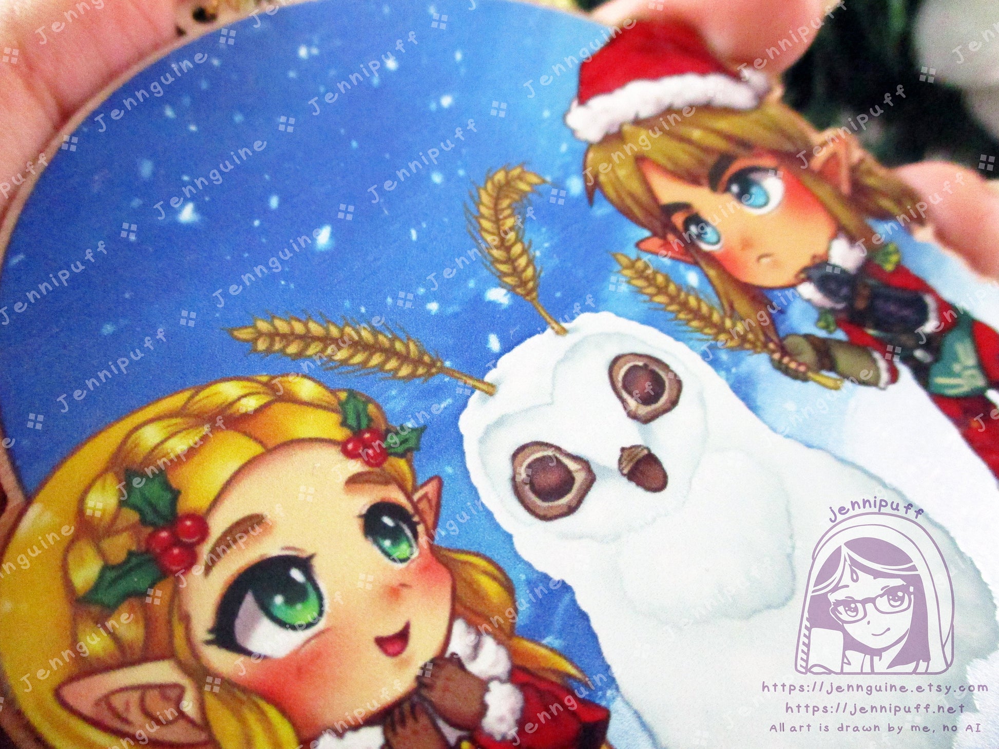 LóZ BótW TótK Wooden Christmas Ornament | Includes 4x6in Print | Línk and Zéldà Blúpéé Snowman Holiday Decoration Gift Video Game Lover