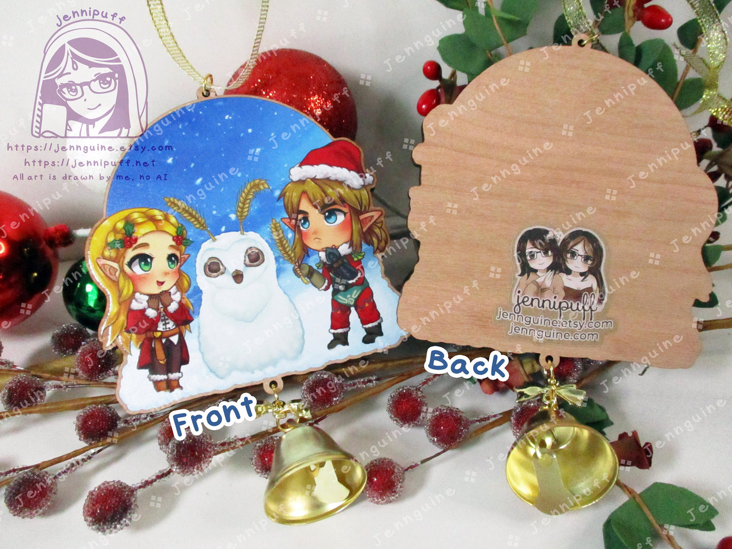 LóZ BótW TótK Wooden Christmas Ornament | Includes 4x6in Print | Línk and Zéldà Blúpéé Snowman Holiday Decoration Gift Video Game Lover