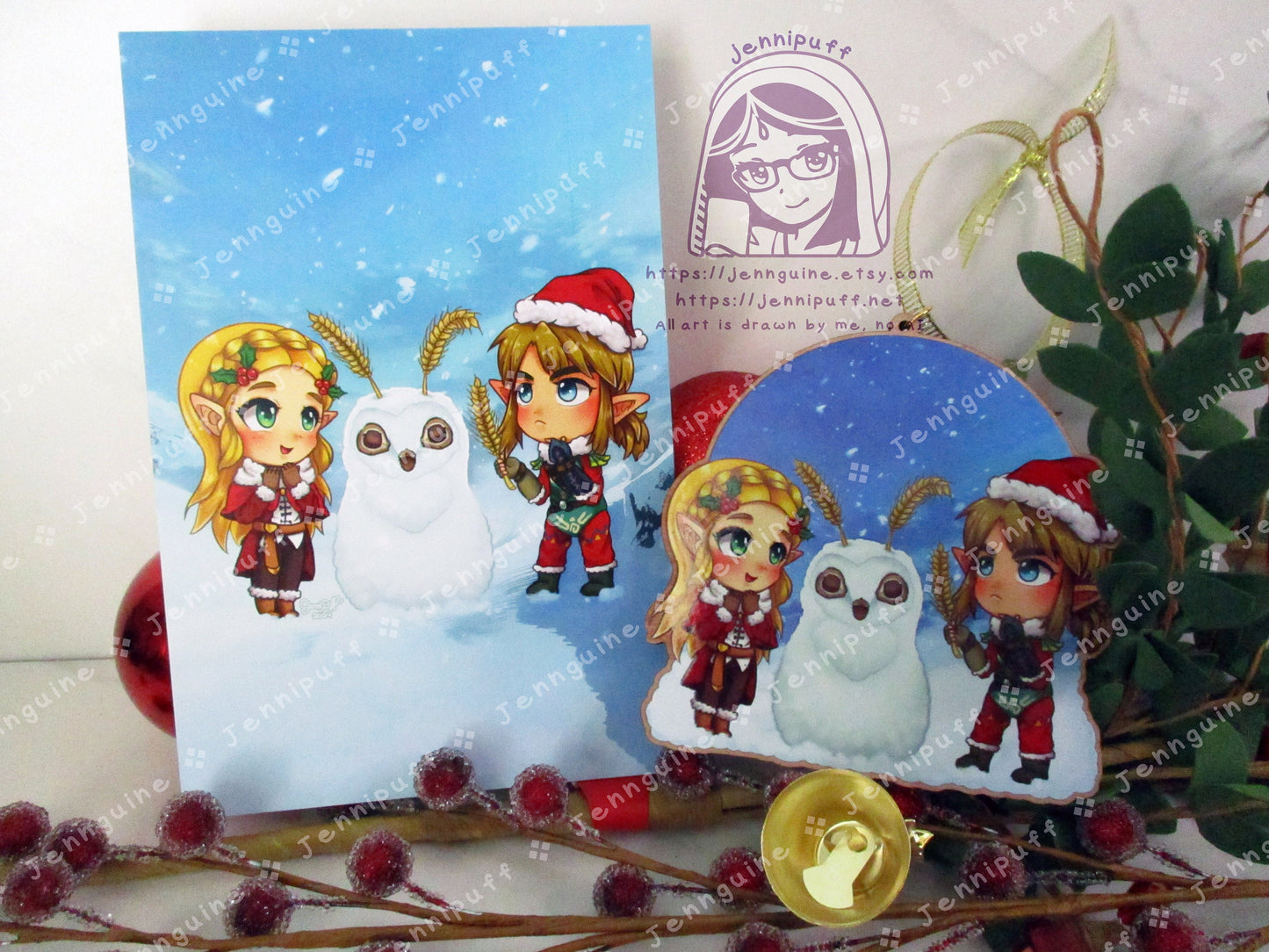 LóZ BótW TótK Wooden Christmas Ornament | Includes 4x6in Print | Línk and Zéldà Blúpéé Snowman Holiday Decoration Gift Video Game Lover