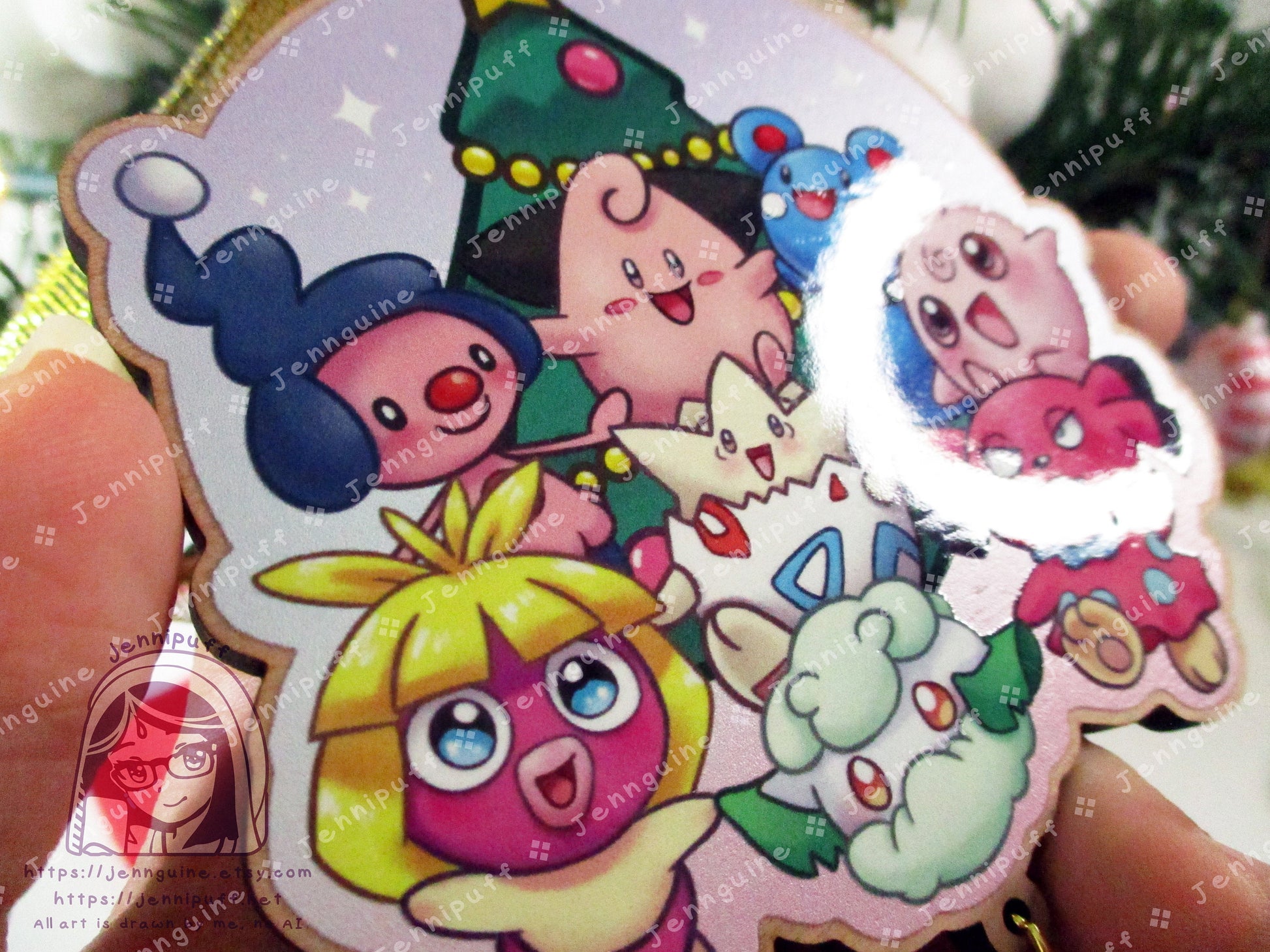 Baby PKMN Wooden Christmas Ornament | Comes with a 4x6in Print of the Artwork | MíméJr,Cléffà,Azúrill,Smóóchúm,Tógépí,Cóttónéé,Igglybúff