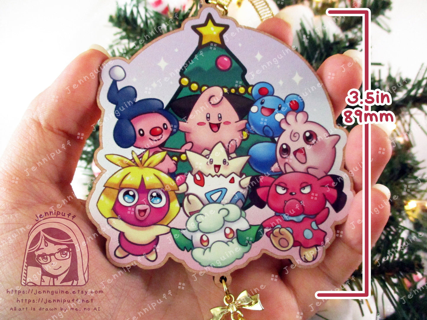 Baby PKMN Wooden Christmas Ornament | Comes with a 4x6in Print of the Artwork | MíméJr,Cléffà,Azúrill,Smóóchúm,Tógépí,Cóttónéé,Igglybúff