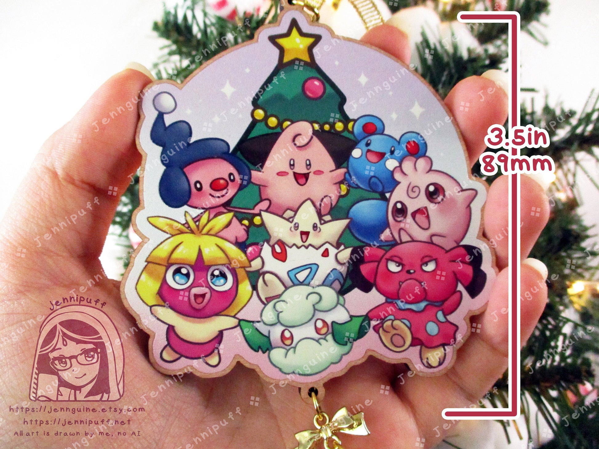 Baby PKMN Wooden Christmas Ornament | Comes with a 4x6in Print of the Artwork | MíméJr,Cléffà,Azúrill,Smóóchúm,Tógépí,Cóttónéé,Igglybúff