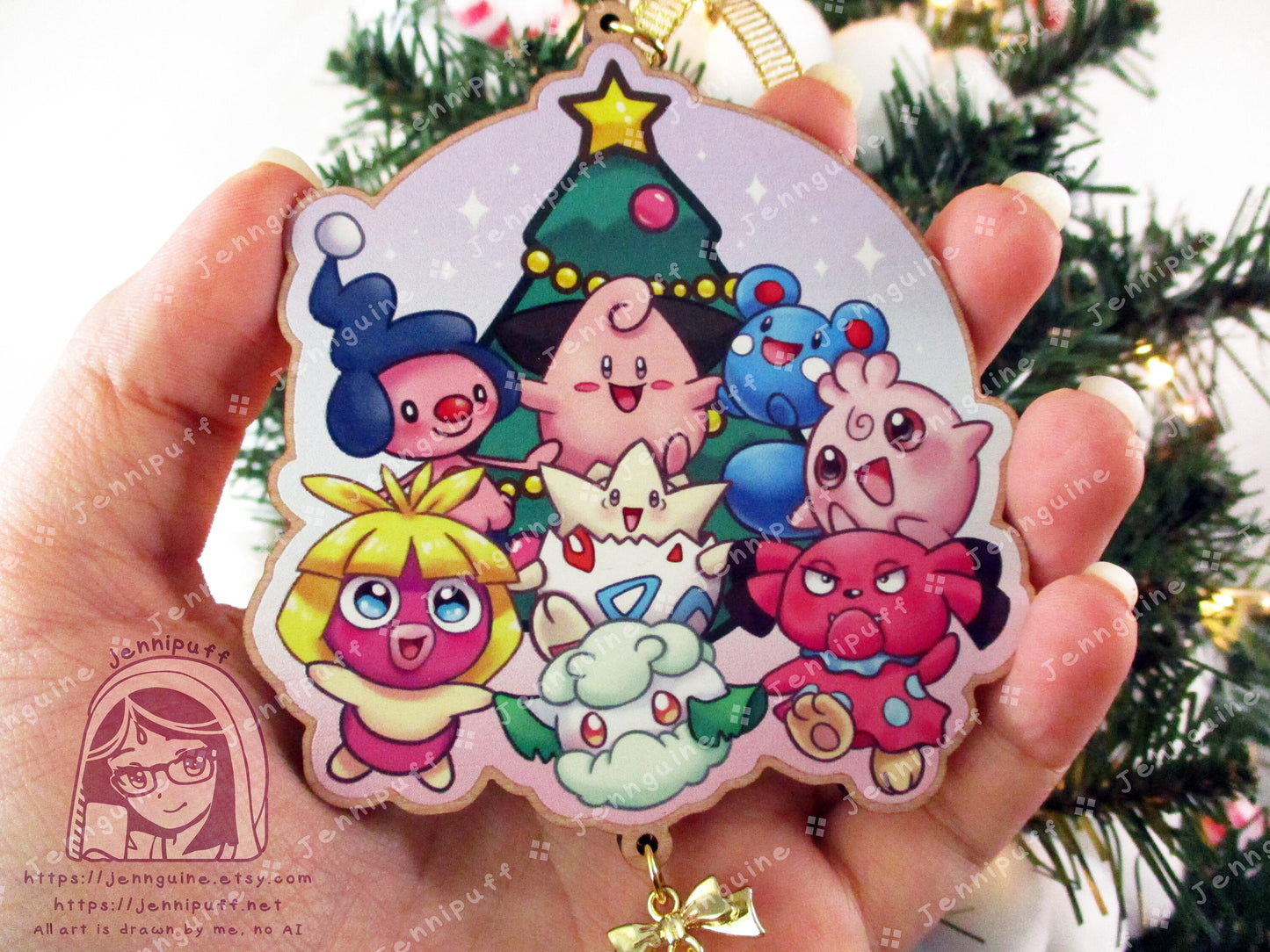 Baby PKMN Wooden Christmas Ornament | Comes with a 4x6in Print of the Artwork | MíméJr,Cléffà,Azúrill,Smóóchúm,Tógépí,Cóttónéé,Igglybúff