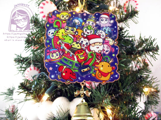 Tàmàgótchí Uni Wooden Cute Kawaii Christmas Ornament | Includes 4x6in Print | Tamagotchi Uni Characters Charm | Holiday Decoration Gift