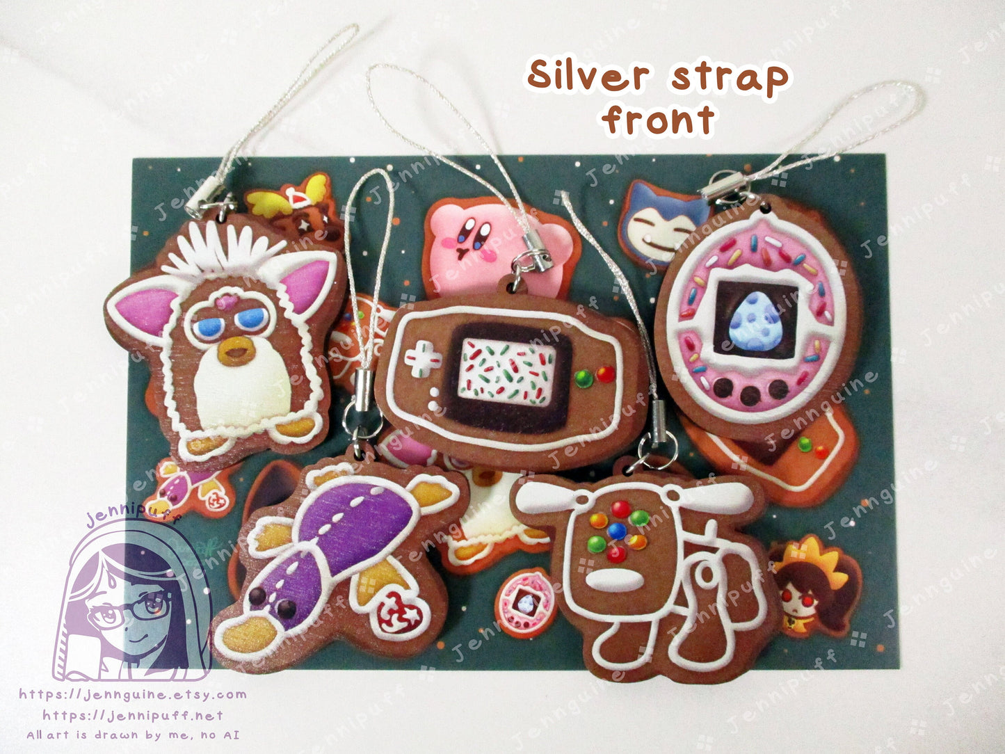 90s Toys 5 Pack 2in Small Wood Christmas Ornaments for Mini Tree | Includes 4x6in Postcard | Béanie Bàby,iDog,Fúrby Holiday Decoration Gift