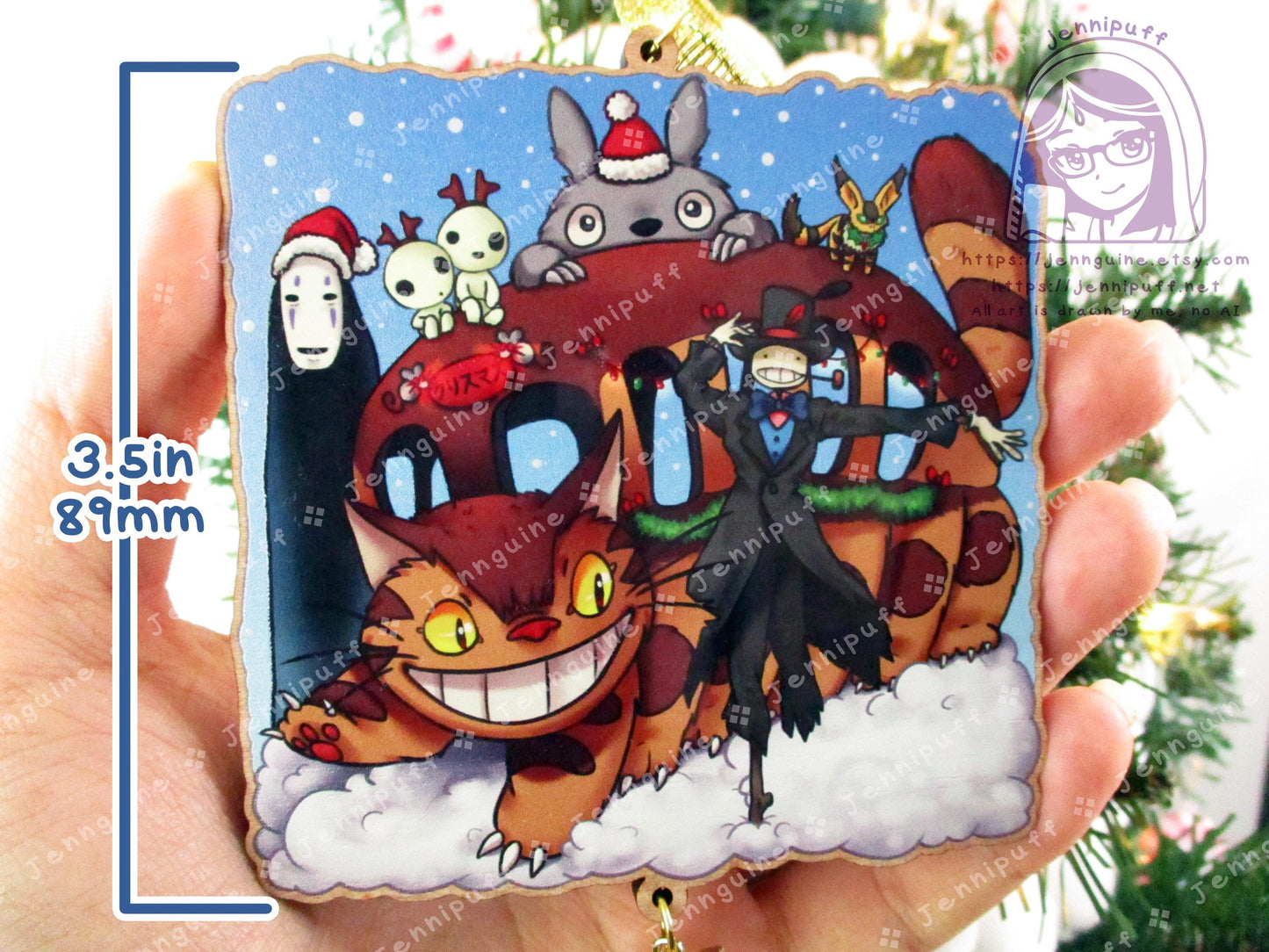 Wooden Christmas Ornament | Includes 4x6in Print | Nô Fàce,Turnip Head,Neighbor,Kódàmà,Càtbús,Tétô - Holiday Gift Anime Lover - Unofficial