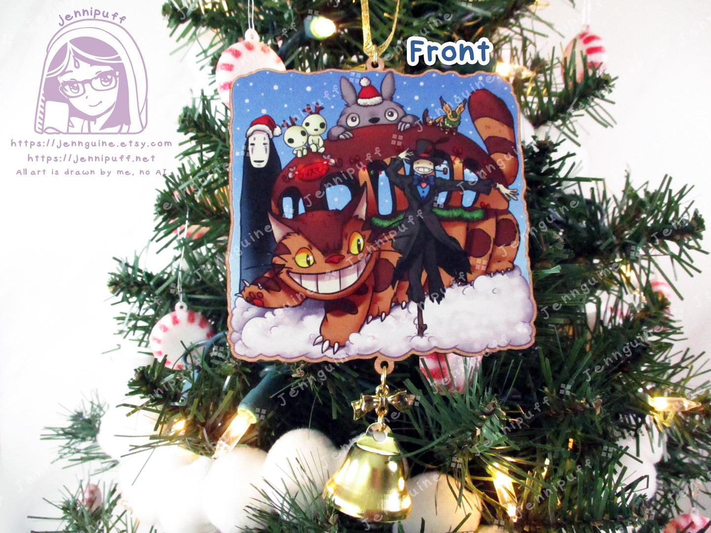 Wooden Christmas Ornament | Includes 4x6in Print | Nô Fàce,Turnip Head,Neighbor,Kódàmà,Càtbús,Tétô - Holiday Gift Anime Lover - Unofficial