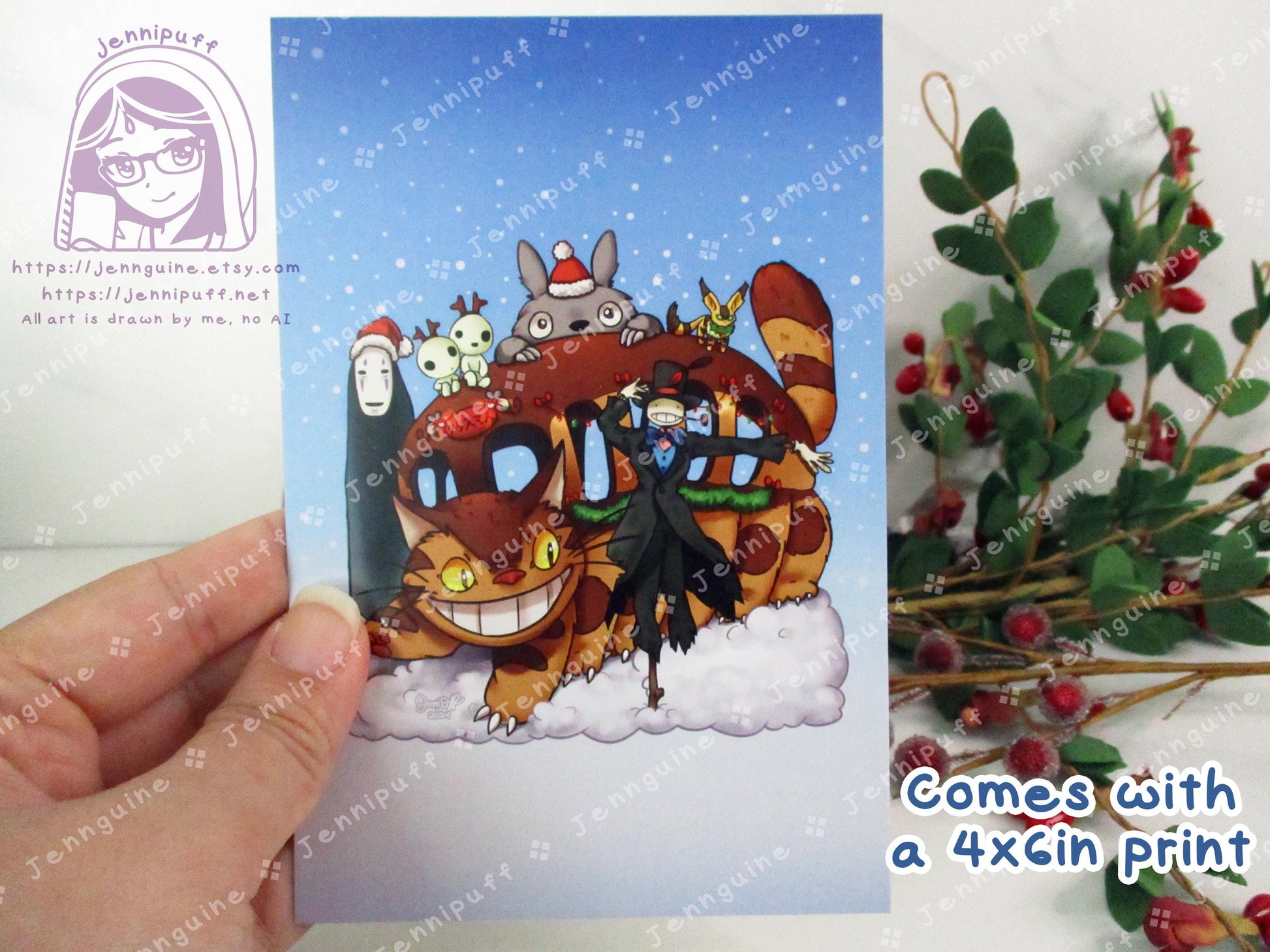 Wooden Christmas Ornament | Includes 4x6in Print | Nô Fàce,Turnip Head,Neighbor,Kódàmà,Càtbús,Tétô - Holiday Gift Anime Lover - Unofficial