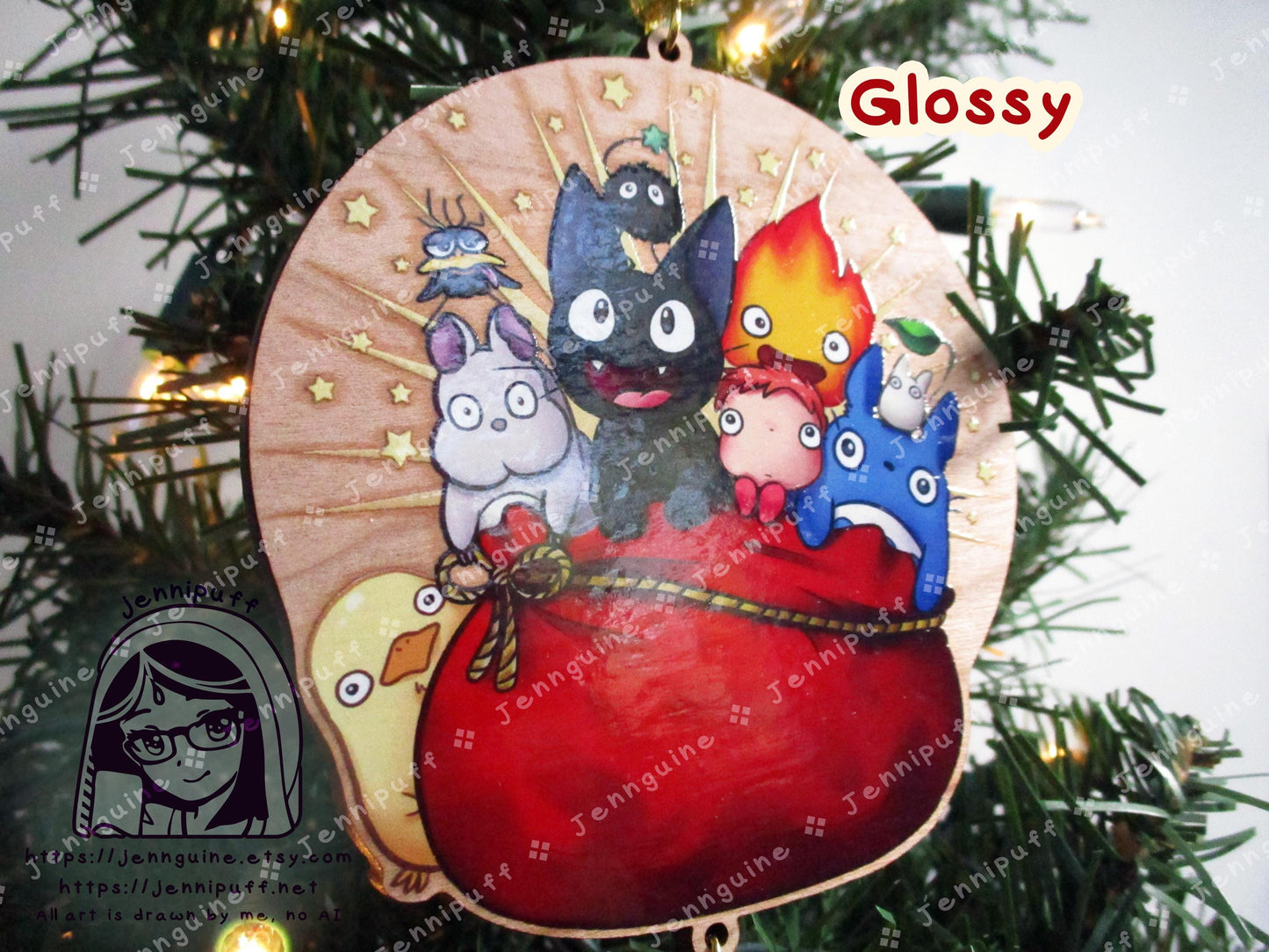 Wooden Christmas Ornament & 4x6in Print | Jíjí, My Neighbor, Calcífer, Spírited Áway, Pônyó, Holiday Gift - Last Stock - Unofficial Inspired