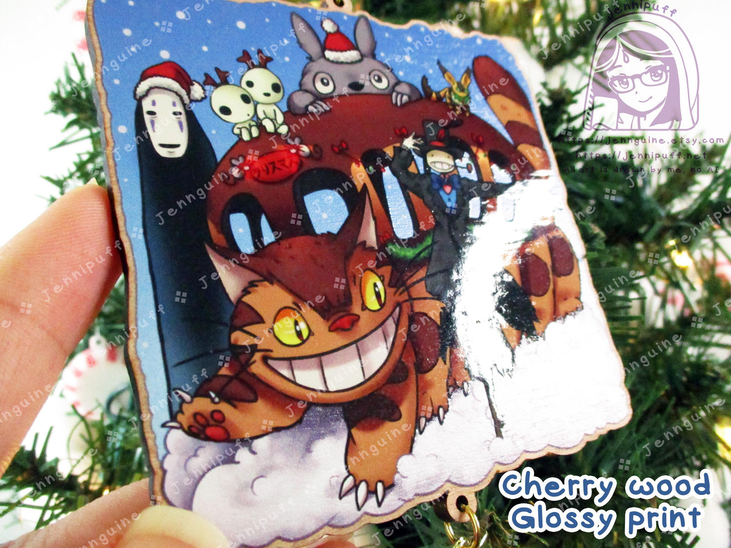 Wooden Christmas Ornament | Includes 4x6in Print | Nô Fàce,Turnip Head,Neighbor,Kódàmà,Càtbús,Tétô - Holiday Gift Anime Lover - Unofficial