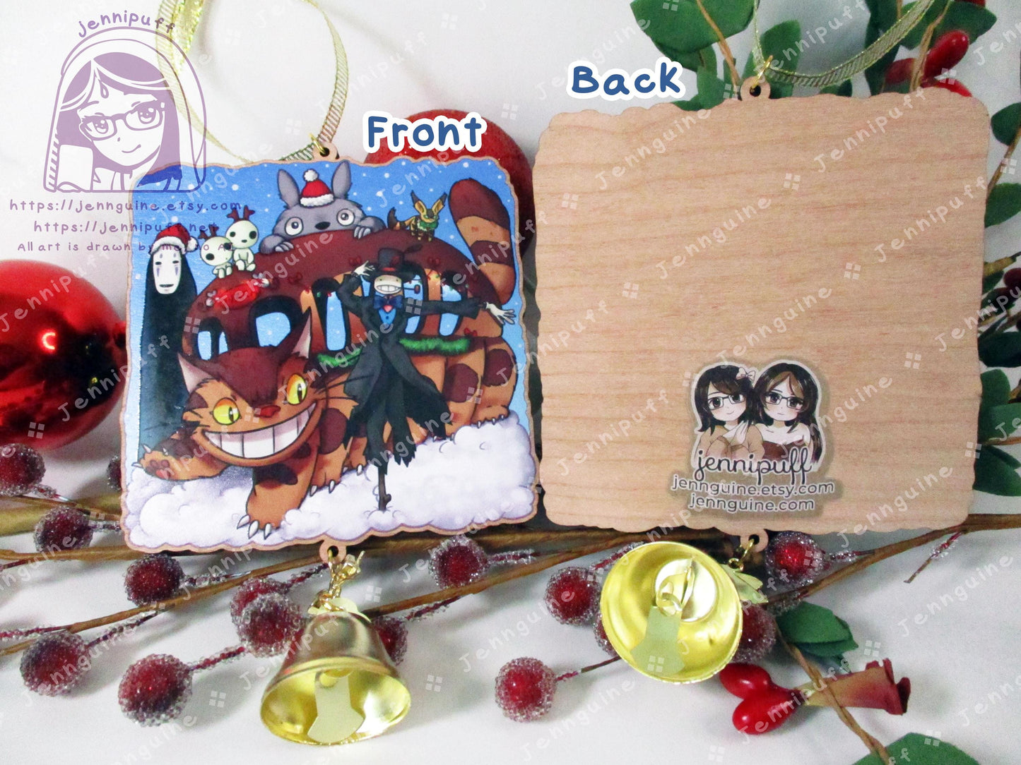 Wooden Christmas Ornament | Includes 4x6in Print | Nô Fàce,Turnip Head,Neighbor,Kódàmà,Càtbús,Tétô - Holiday Gift Anime Lover - Unofficial