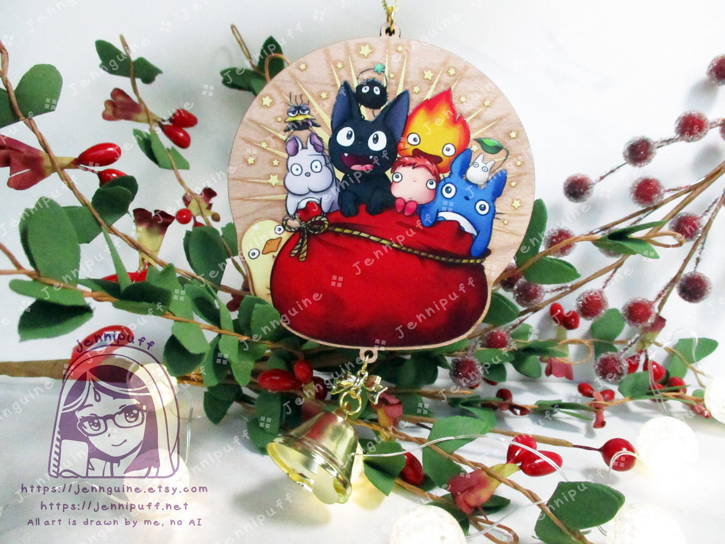 Wooden Christmas Ornament & 4x6in Print | Jíjí, My Neighbor, Calcífer, Spírited Áway, Pônyó, Holiday Gift - Last Stock - Unofficial Inspired