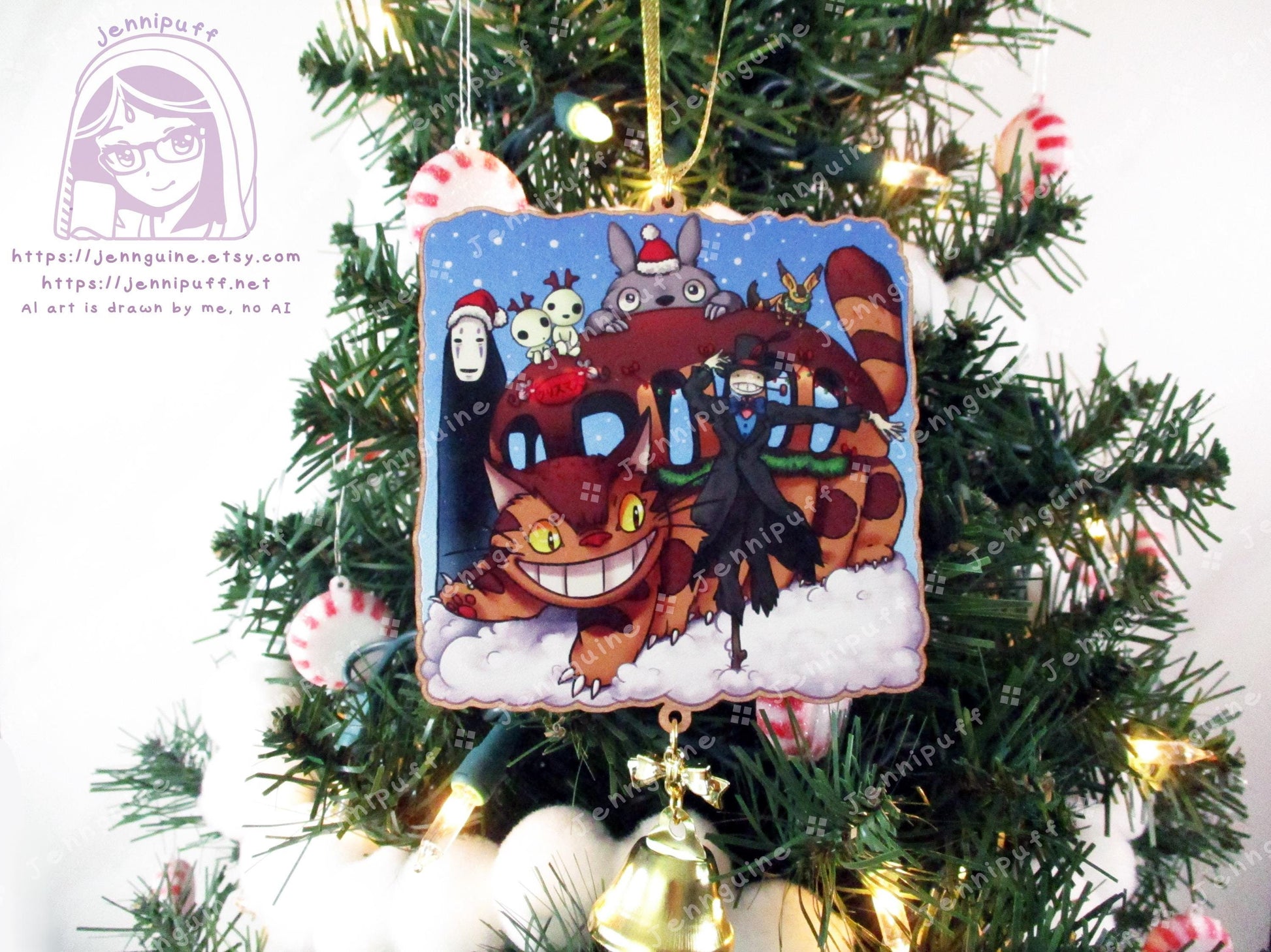 Wooden Christmas Ornament | Includes 4x6in Print | Nô Fàce,Turnip Head,Neighbor,Kódàmà,Càtbús,Tétô - Holiday Gift Anime Lover - Unofficial