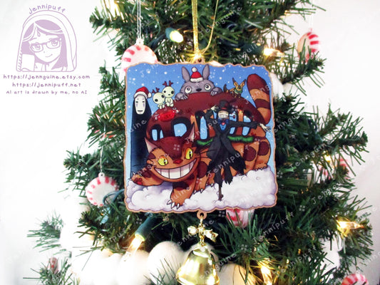 Wooden Christmas Ornament | Includes 4x6in Print | Nô Fàce,Turnip Head,Neighbor,Kódàmà,Càtbús,Tétô - Holiday Gift Anime Lover - Unofficial