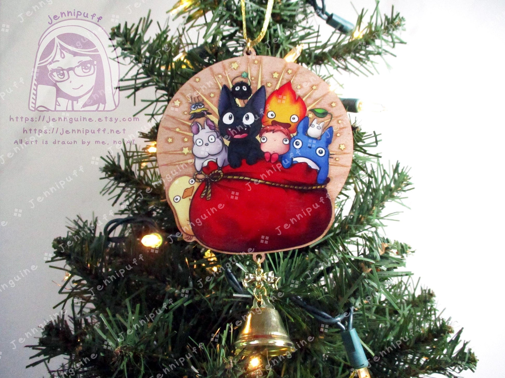 Wooden Christmas Ornament & 4x6in Print | Jíjí, My Neighbor, Calcífer, Spírited Áway, Pônyó, Holiday Gift - Last Stock - Unofficial Inspired