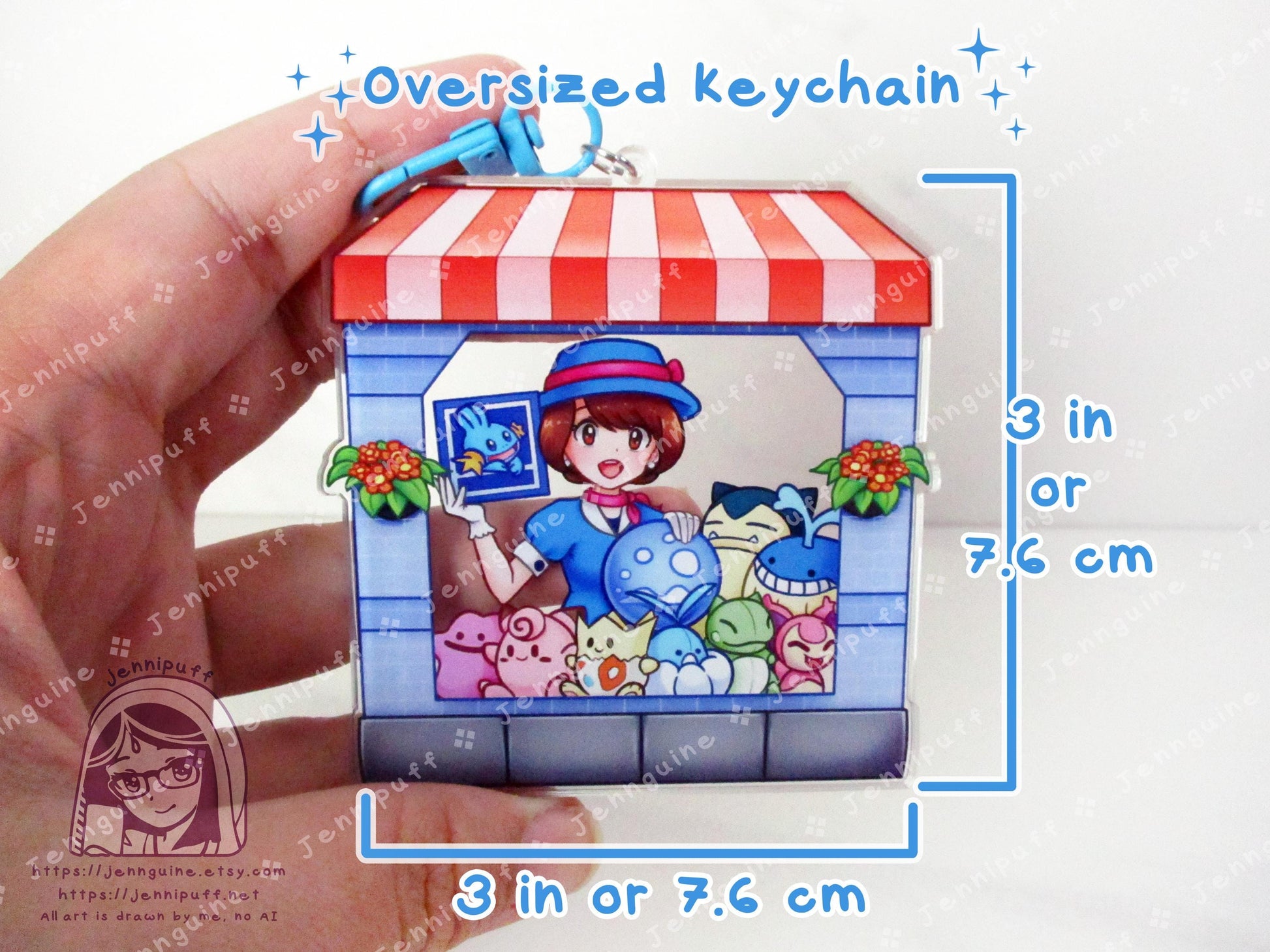 R/S/E PKMN Department Dept Store Girl | Oversize Double Sided 3in Acrylic Keychain | Gift for Poke and Anime Fan Nerd Kawaii Video Game TCG