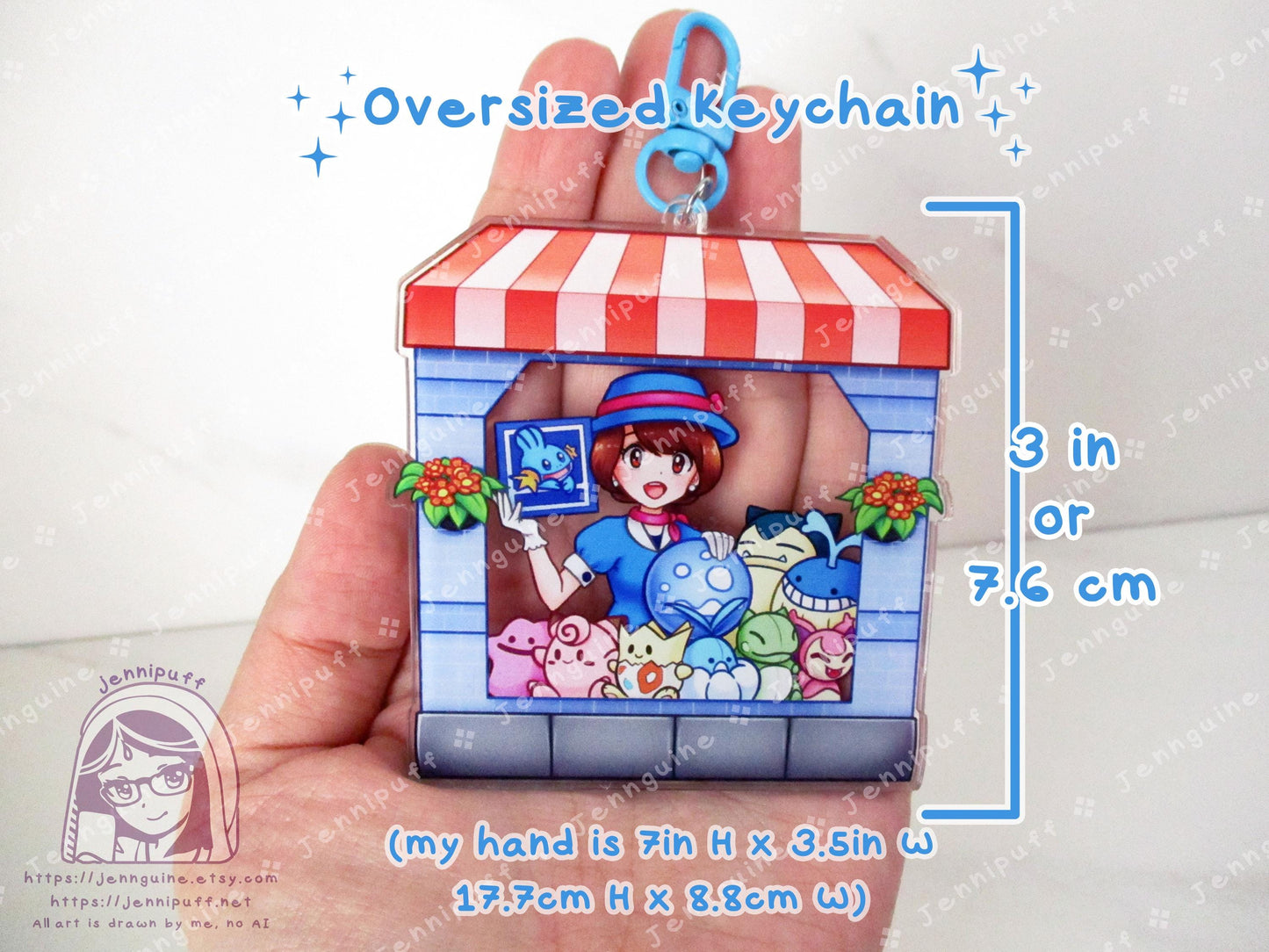 R/S/E PKMN Department Dept Store Girl | Oversize Double Sided 3in Acrylic Keychain | Gift for Poke and Anime Fan Nerd Kawaii Video Game TCG