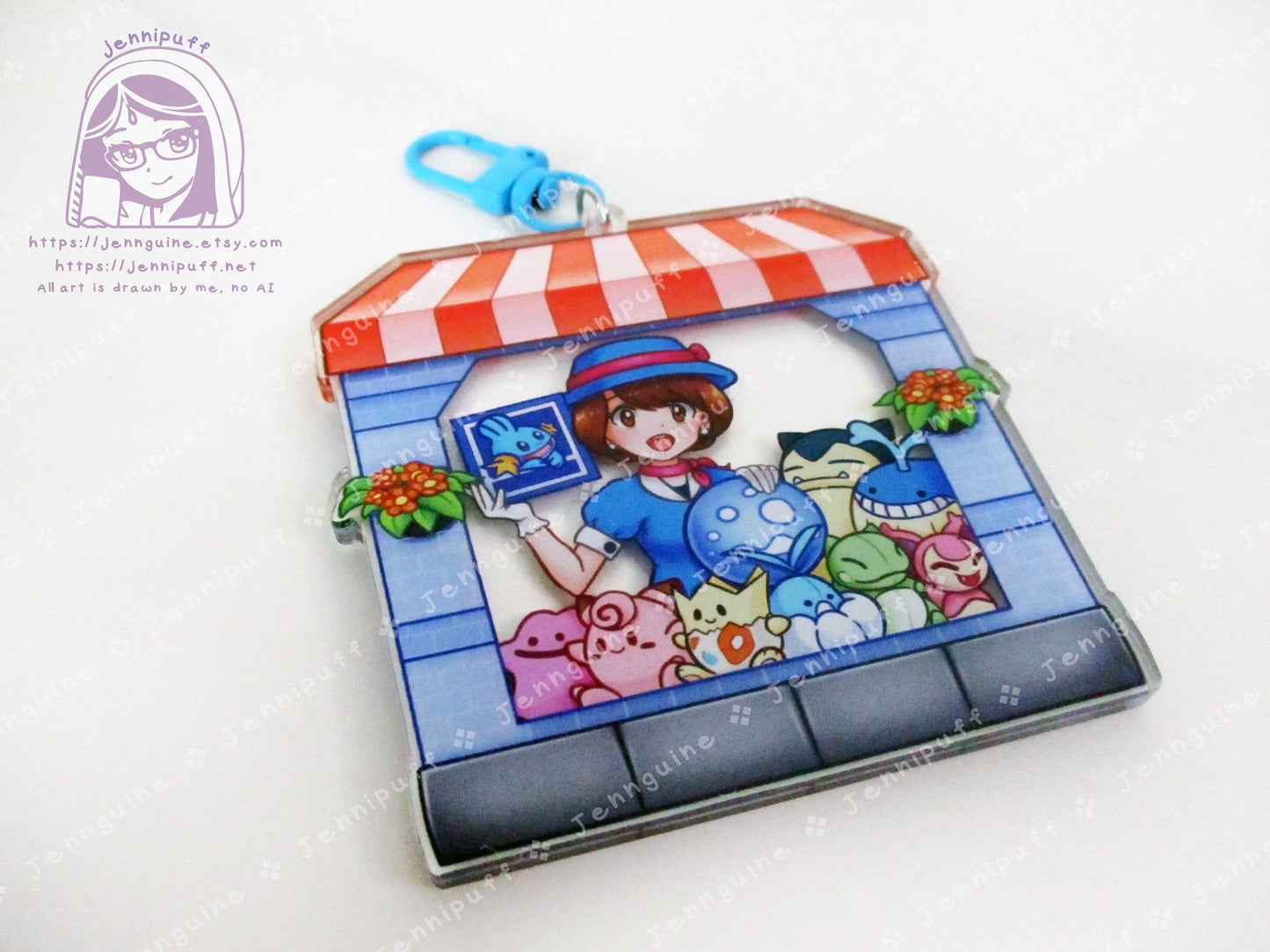 R/S/E PKMN Department Dept Store Girl | Oversize Double Sided 3in Acrylic Keychain | Gift for Poke and Anime Fan Nerd Kawaii Video Game TCG
