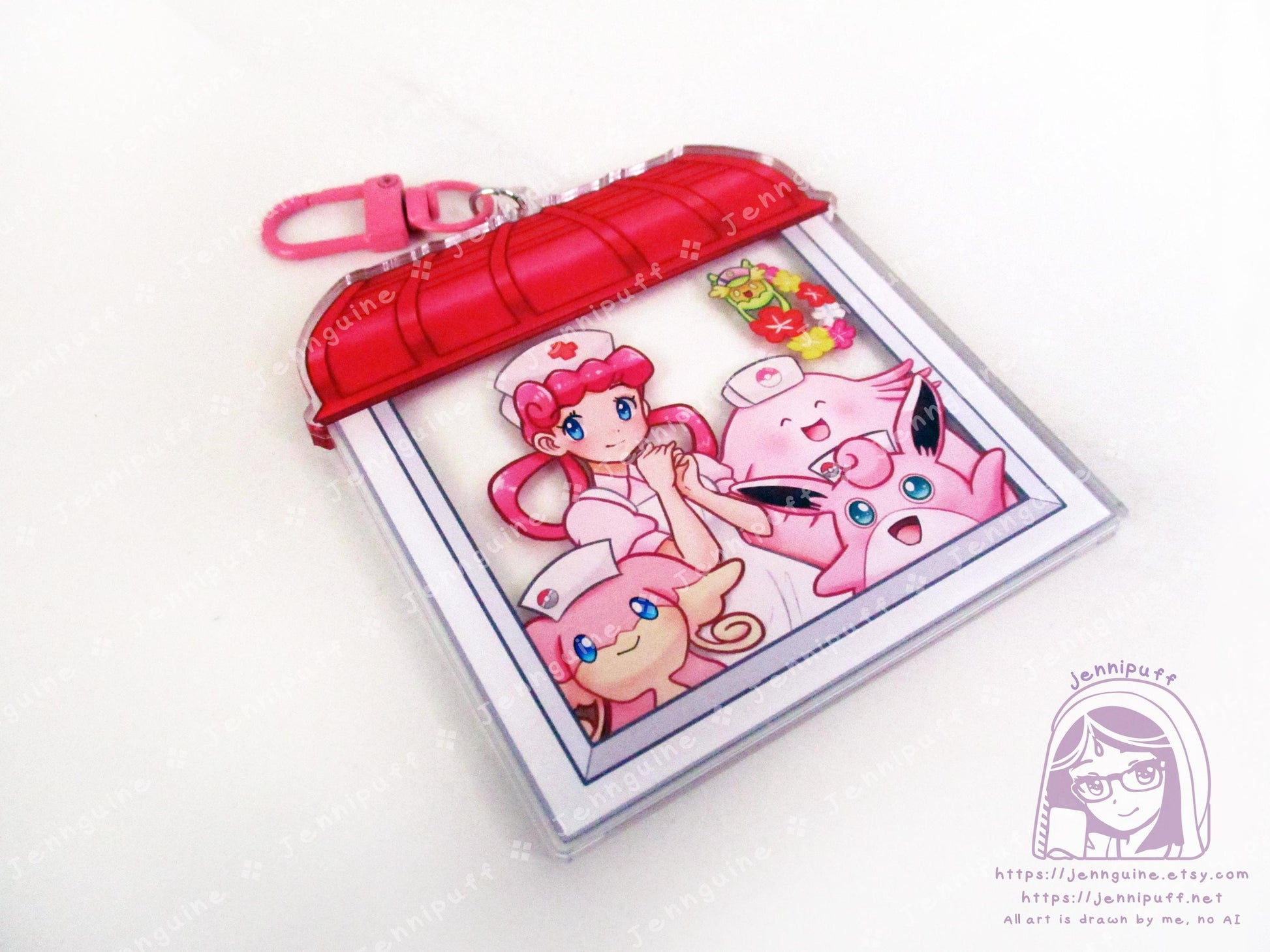 Nurse Jóy and PKMN Center Nurse Pokes | Oversize Double Sided 3in Acrylic Keychain | Gift for Poke and Anime Fan Nerd Kawaii Video Game TCG