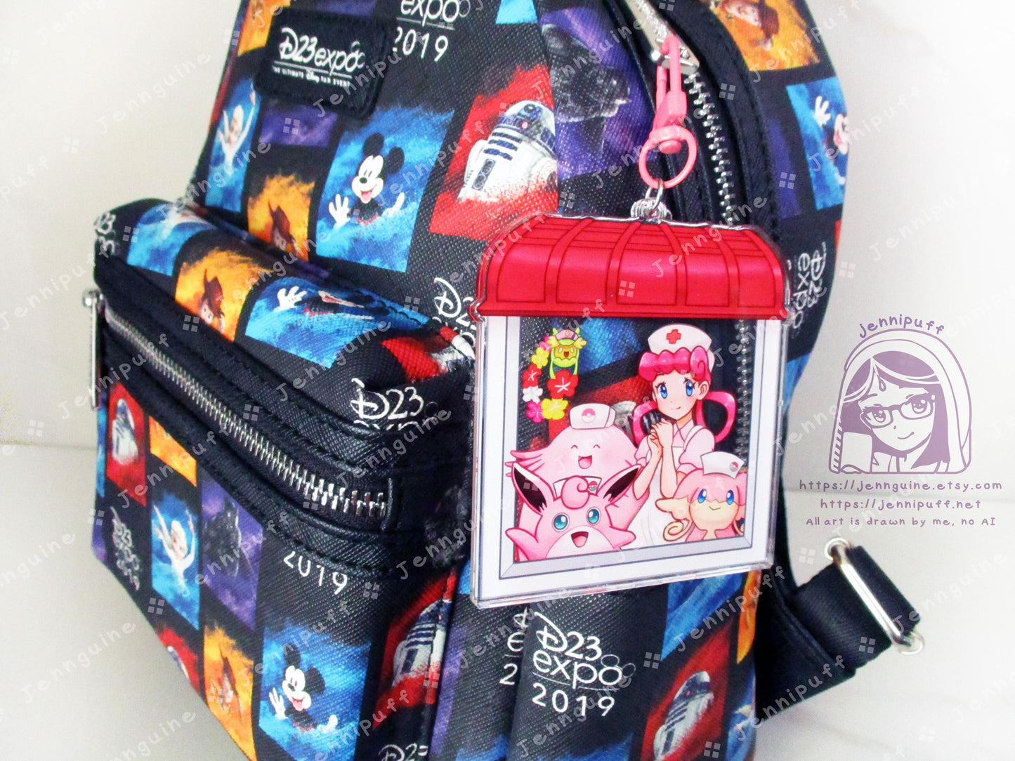 Nurse Jóy and PKMN Center Nurse Pokes | Oversize Double Sided 3in Acrylic Keychain | Gift for Poke and Anime Fan Nerd Kawaii Video Game TCG