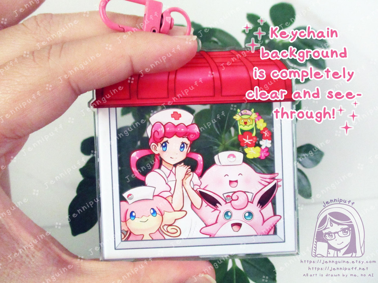 Nurse Jóy and PKMN Center Nurse Pokes | Oversize Double Sided 3in Acrylic Keychain | Gift for Poke and Anime Fan Nerd Kawaii Video Game TCG