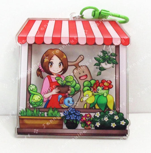 Flower Shop Lady and Grass PKMN | Oversize Double Sided 3in Acrylic Keychain | Gift for Poke and Anime Fan Nerd Kawaii Video Game TCG