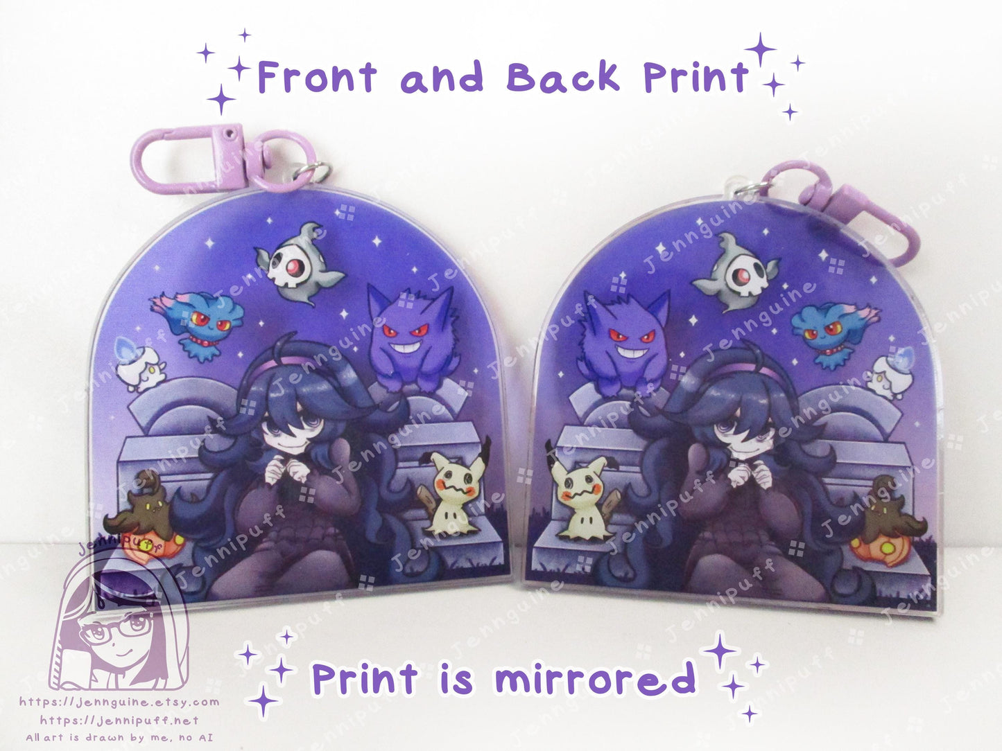 Héxx Mäníäc Ghost Type PKMN Graveyard | Oversize Double Sided 3in Acrylic Keychain | Gift for Poke and Anime Fan Nerd Kawaii Video Game TCG