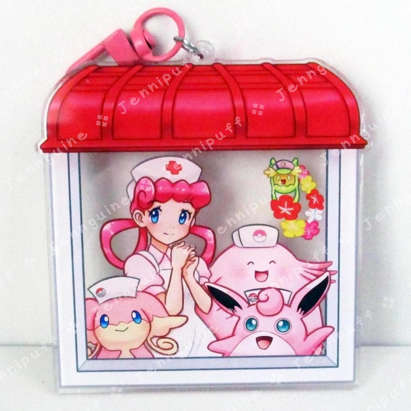 Nurse Jóy and PKMN Center Nurse Pokes | Oversize Double Sided 3in Acrylic Keychain | Gift for Poke and Anime Fan Nerd Kawaii Video Game TCG