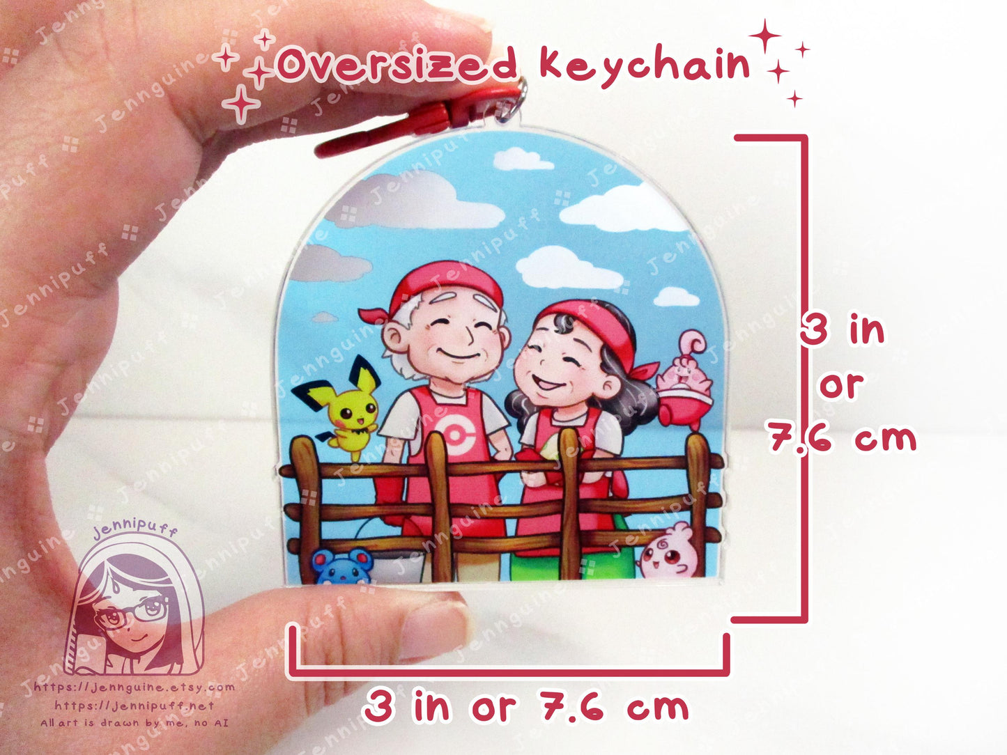 Daycare Couple with Îgglýbüff PÎchü ÀzürÎl | Oversize Double Sided 3in Acrylic Keychain | Gift for Poke and Anime Fan Nerd Kawaii Game TCG