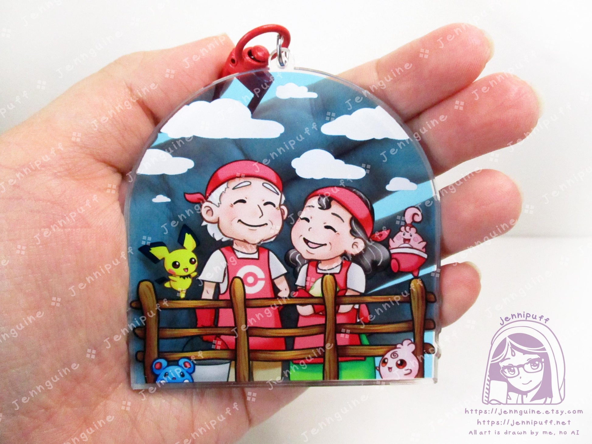 Daycare Couple with Îgglýbüff PÎchü ÀzürÎl | Oversize Double Sided 3in Acrylic Keychain | Gift for Poke and Anime Fan Nerd Kawaii Game TCG