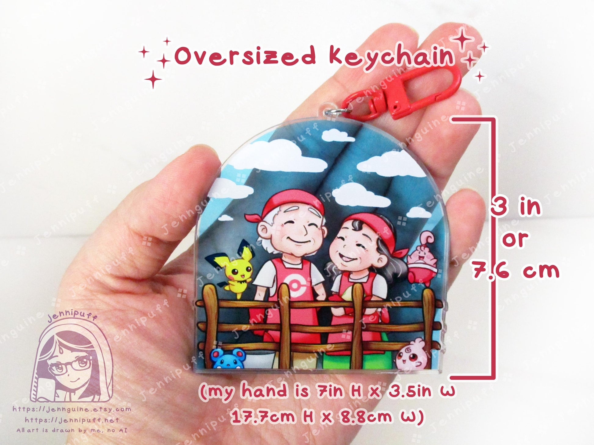 Daycare Couple with Îgglýbüff PÎchü ÀzürÎl | Oversize Double Sided 3in Acrylic Keychain | Gift for Poke and Anime Fan Nerd Kawaii Game TCG