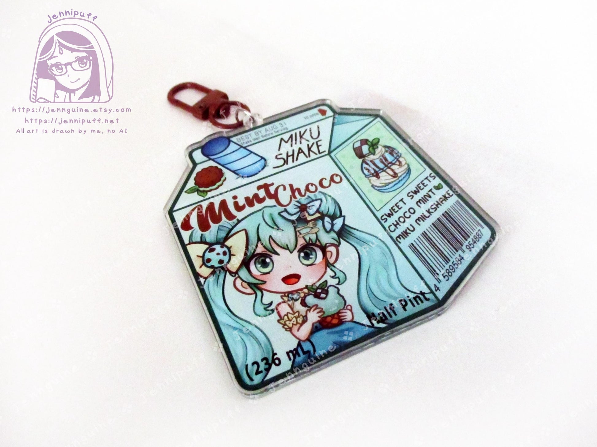 Chocolate Mint Sweet Sweets Series MÎkü Milk | Oversize Double Sided 3in Acrylic Keychain | Gift for VócälóÎd Miku Anime Fan Nerd Kawaii