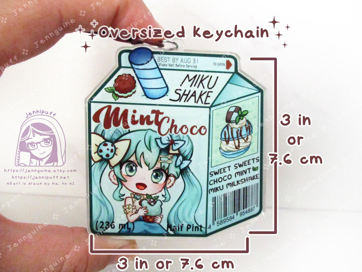 Chocolate Mint Sweet Sweets Series MÎkü Milk | Oversize Double Sided 3in Acrylic Keychain | Gift for VócälóÎd Miku Anime Fan Nerd Kawaii