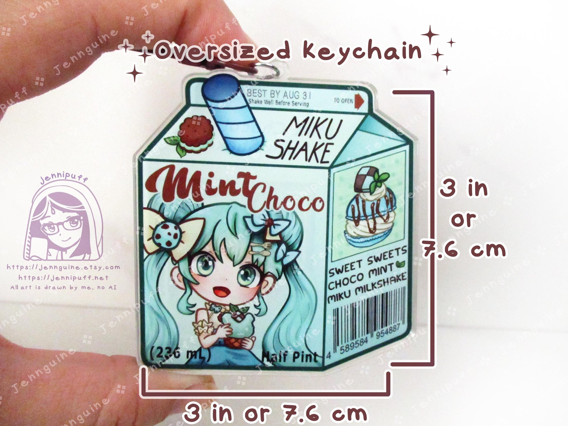 Chocolate Mint Sweet Sweets Series MÎkü Milk | Oversize Double Sided 3in Acrylic Keychain | Gift for VócälóÎd Miku Anime Fan Nerd Kawaii