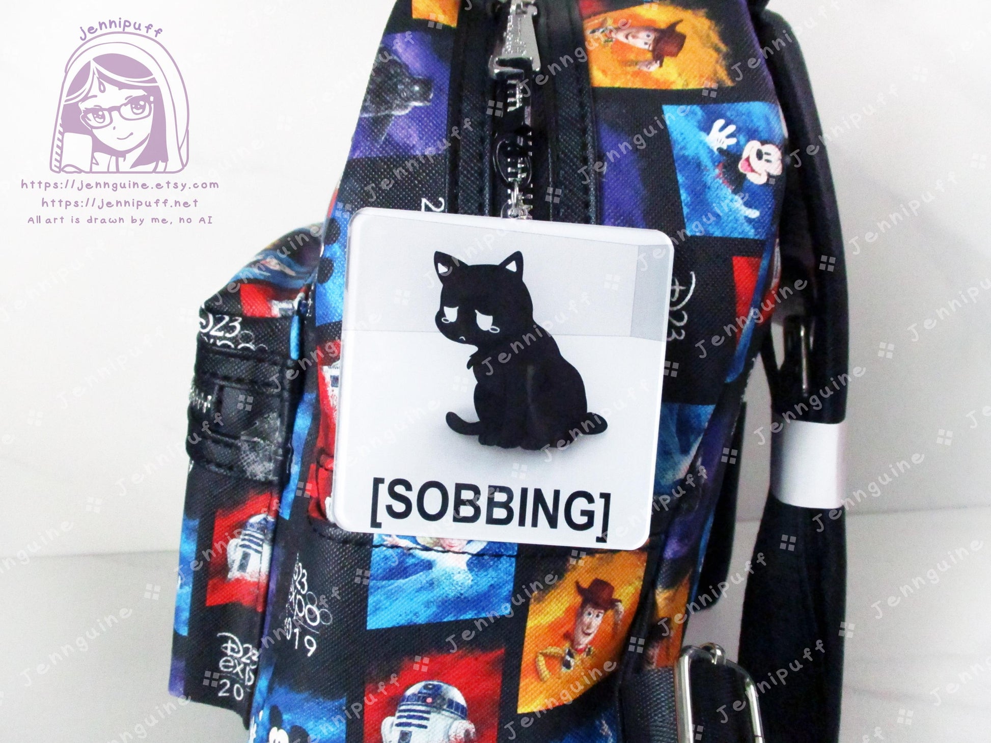 Sobbing Black Cat Meme Crying Cat Sad Cat | Oversize Double Sided 3in Acrylic Keychain | Gift for Cat Feline Pet Anime Fan Geek Nerd Kawaii