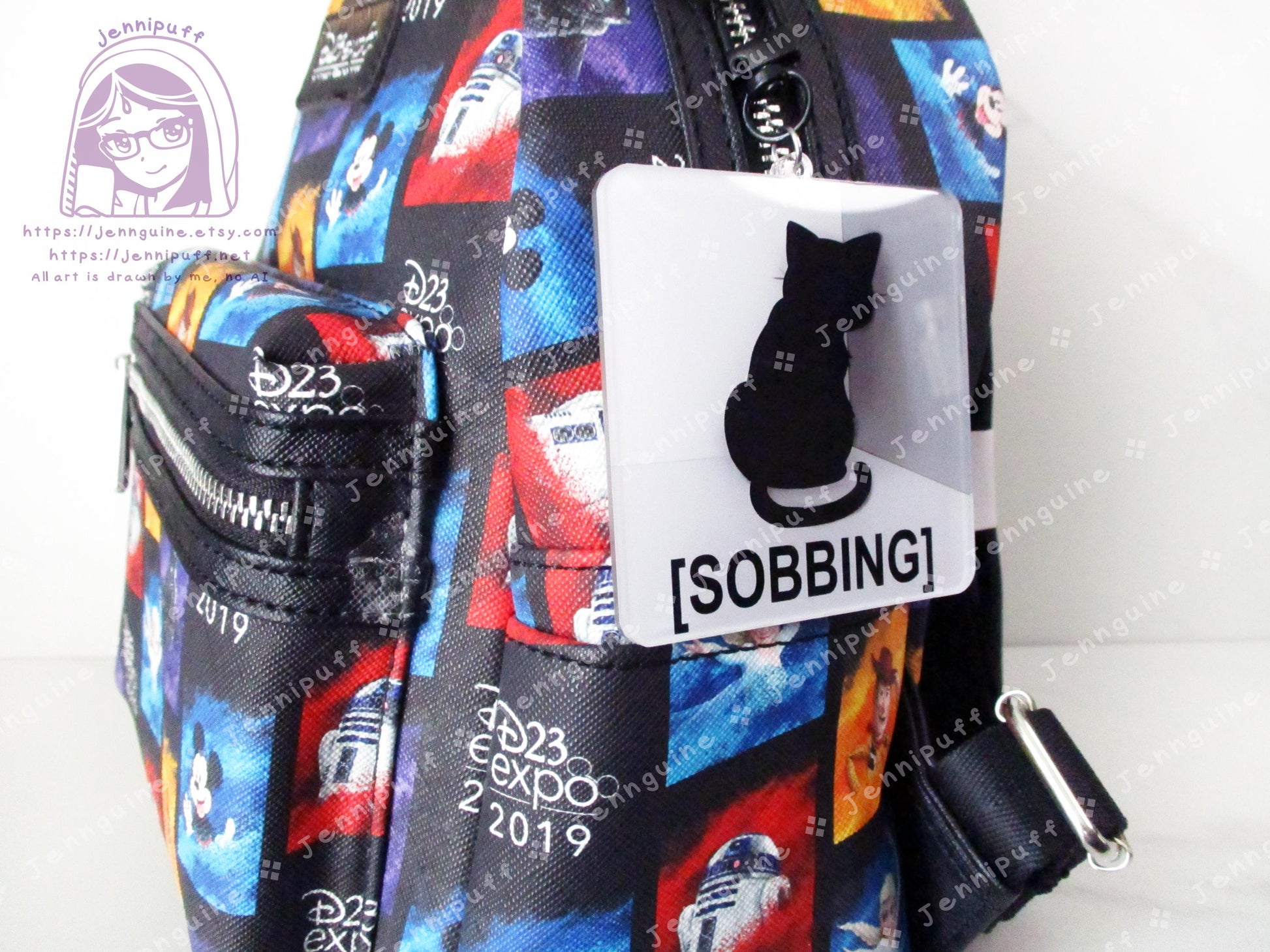 Sobbing Black Cat Meme Crying Cat Sad Cat | Oversize Double Sided 3in Acrylic Keychain | Gift for Cat Feline Pet Anime Fan Geek Nerd Kawaii
