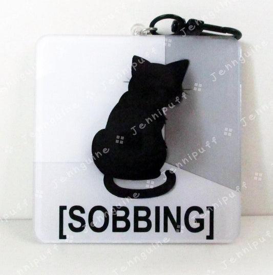 Sobbing Black Cat Meme Crying Cat Sad Cat | Oversize Double Sided 3in Acrylic Keychain | Gift for Cat Feline Pet Anime Fan Geek Nerd Kawaii