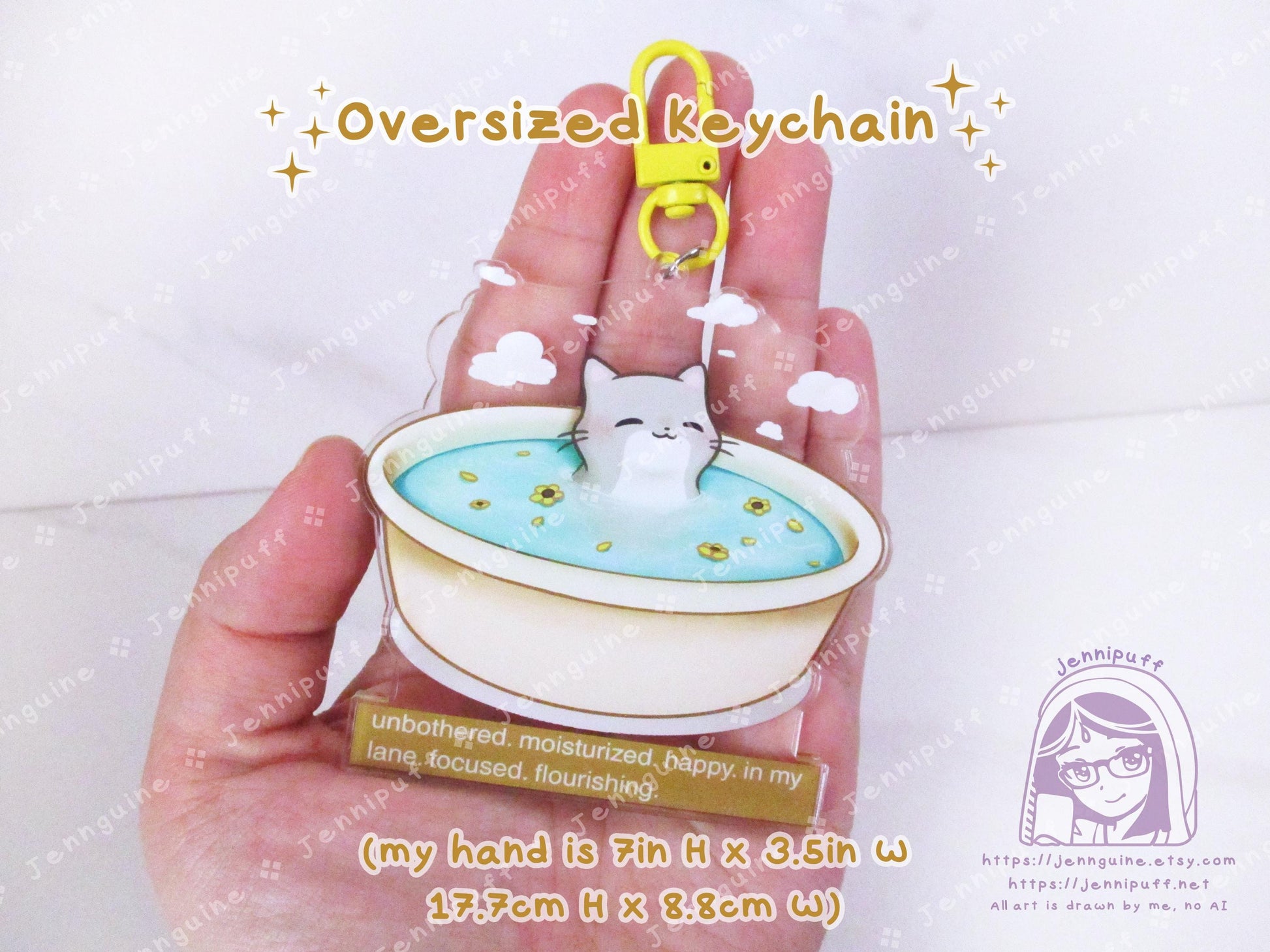 Unbothered Moisturized Happy Cat Meme | Oversize Double Sided 3in Acrylic Keychain | Gift for Cat Feline Pet Anime Fan Geek Nerd Kawaii