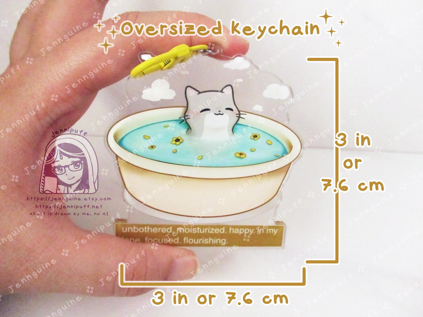 Unbothered Moisturized Happy Cat Meme | Oversize Double Sided 3in Acrylic Keychain | Gift for Cat Feline Pet Anime Fan Geek Nerd Kawaii