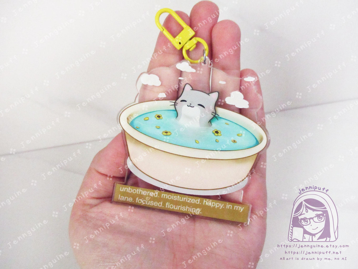 Unbothered Moisturized Happy Cat Meme | Oversize Double Sided 3in Acrylic Keychain | Gift for Cat Feline Pet Anime Fan Geek Nerd Kawaii