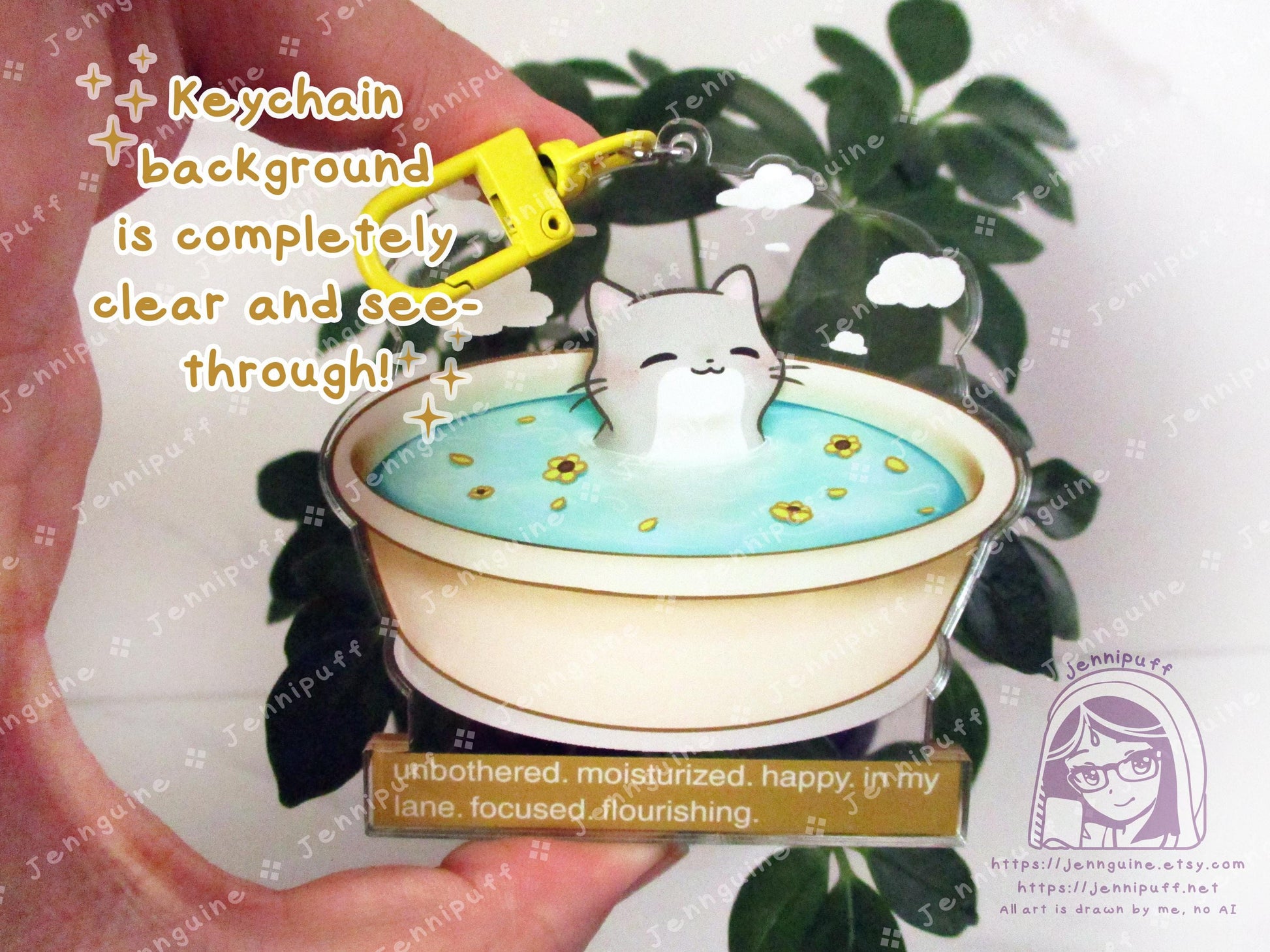 Unbothered Moisturized Happy Cat Meme | Oversize Double Sided 3in Acrylic Keychain | Gift for Cat Feline Pet Anime Fan Geek Nerd Kawaii