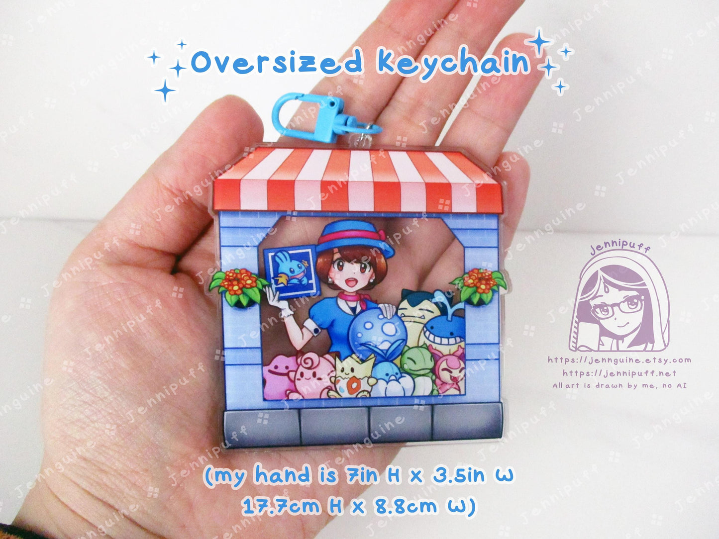 R/S/E PKMN Department Dept Store Girl | Oversize Double Sided 3in Acrylic Keychain | Gift for Poke and Anime Fan Nerd Kawaii Video Game TCG