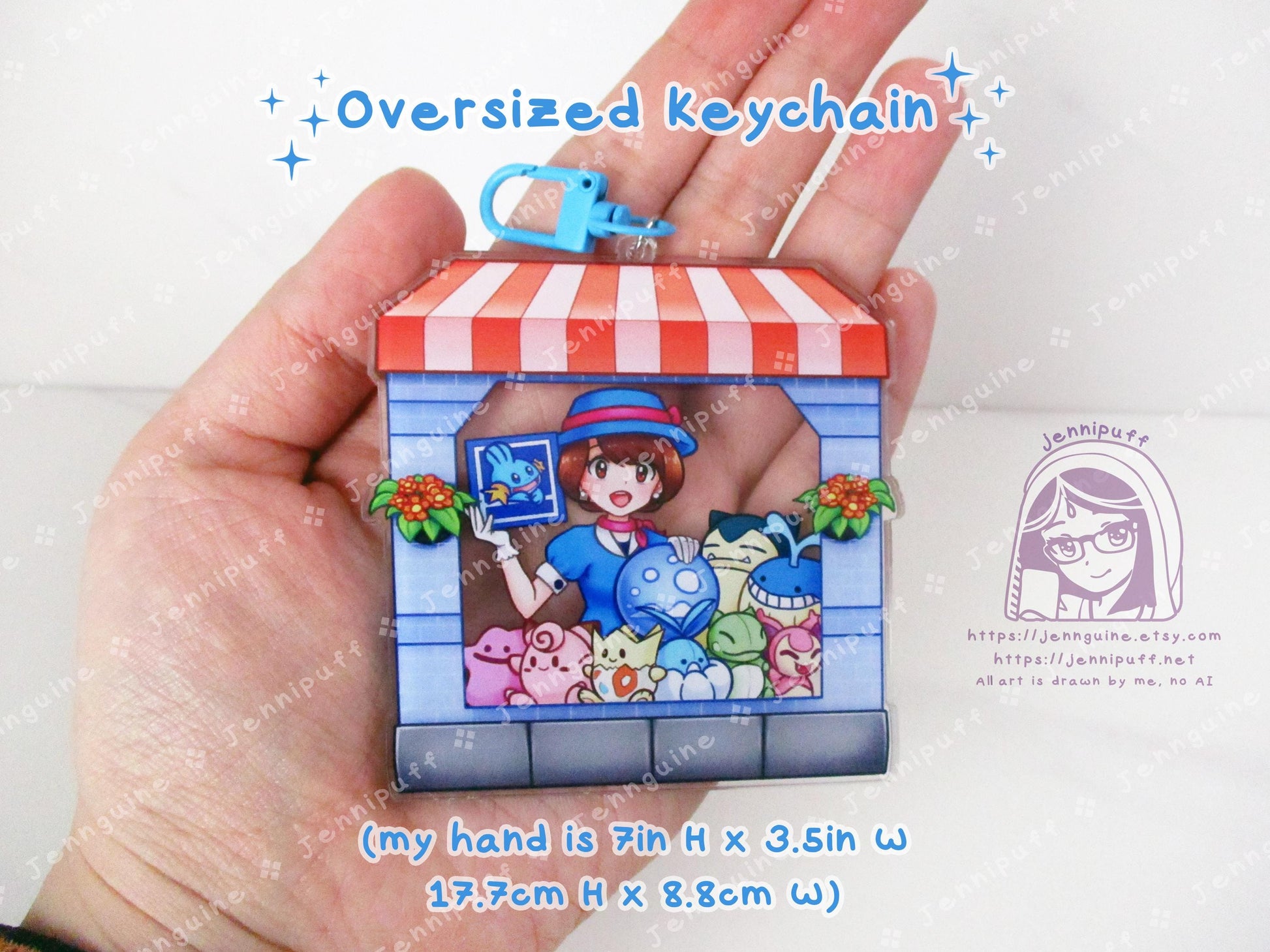 R/S/E PKMN Department Dept Store Girl | Oversize Double Sided 3in Acrylic Keychain | Gift for Poke and Anime Fan Nerd Kawaii Video Game TCG