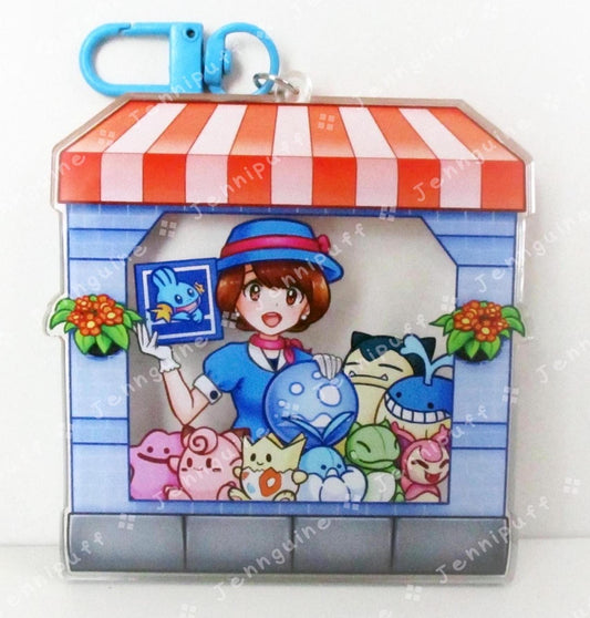 R/S/E PKMN Department Dept Store Girl | Oversize Double Sided 3in Acrylic Keychain | Gift for Poke and Anime Fan Nerd Kawaii Video Game TCG