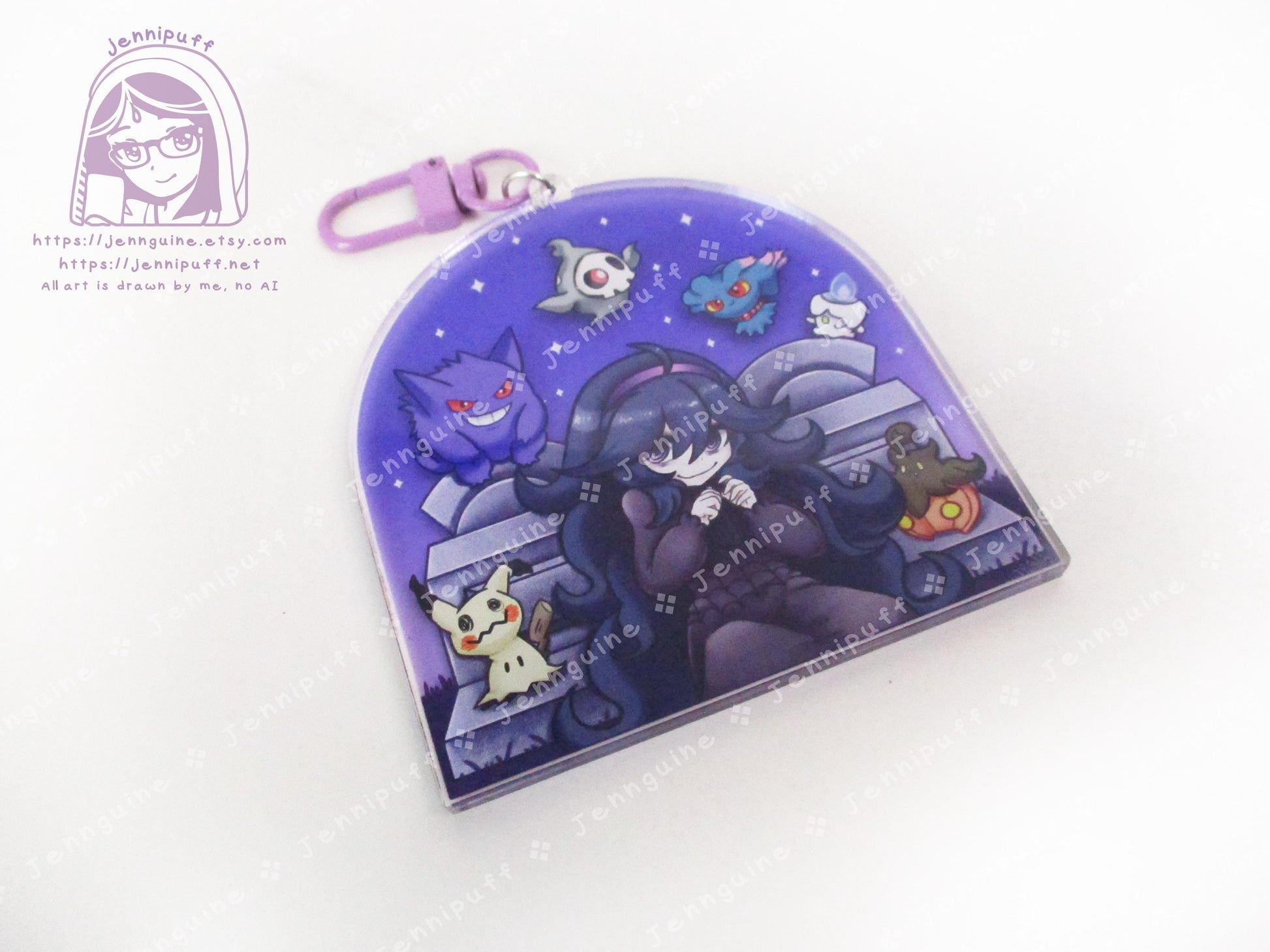 Héxx Mäníäc Ghost Type PKMN Graveyard | Oversize Double Sided 3in Acrylic Keychain | Gift for Poke and Anime Fan Nerd Kawaii Video Game TCG