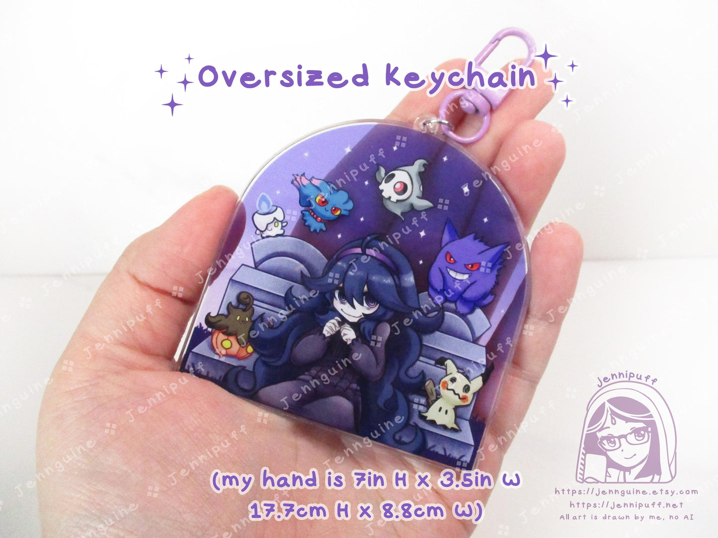 Héxx Mäníäc Ghost Type PKMN Graveyard | Oversize Double Sided 3in Acrylic Keychain | Gift for Poke and Anime Fan Nerd Kawaii Video Game TCG