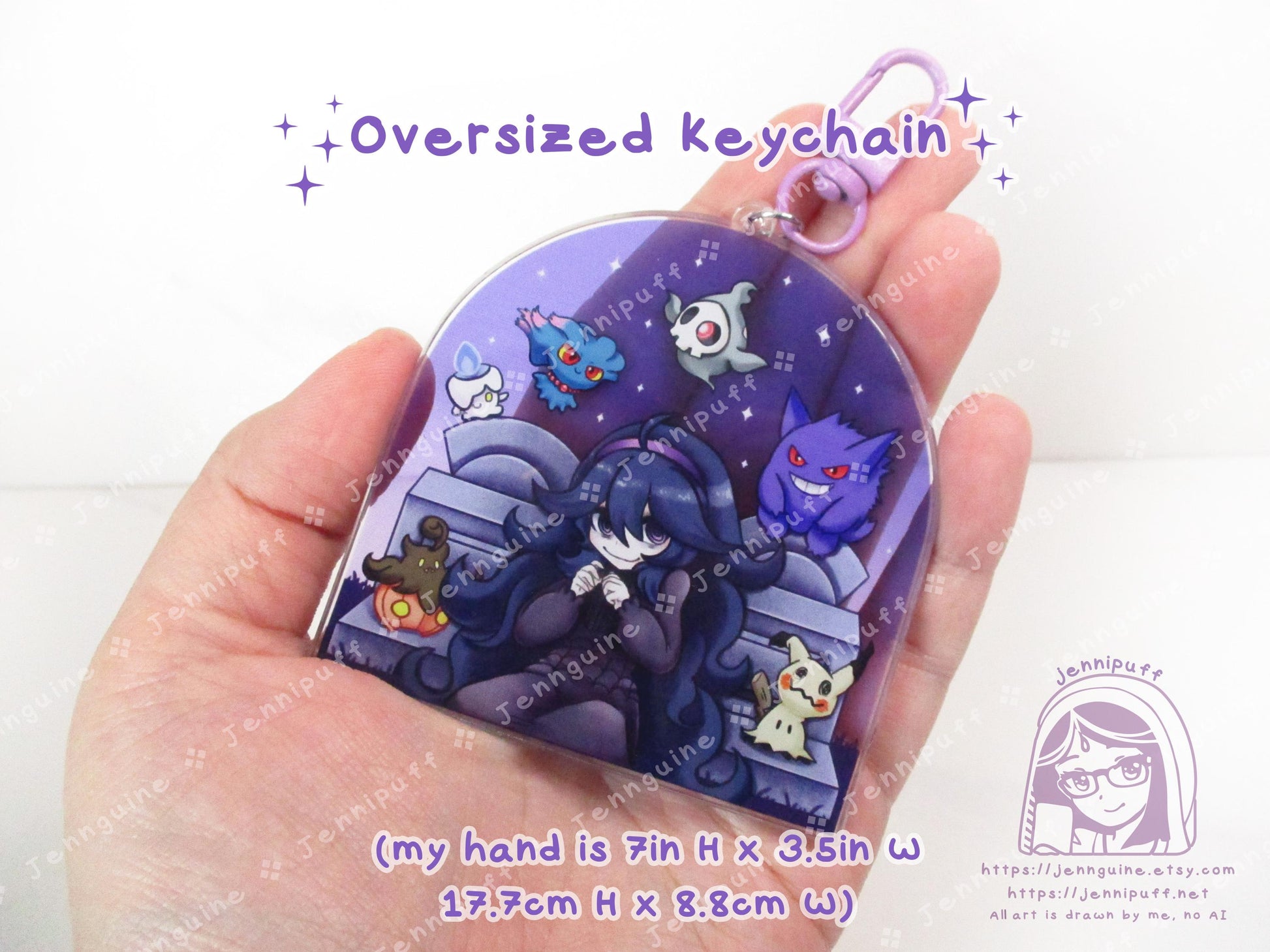 Héxx Mäníäc Ghost Type PKMN Graveyard | Oversize Double Sided 3in Acrylic Keychain | Gift for Poke and Anime Fan Nerd Kawaii Video Game TCG