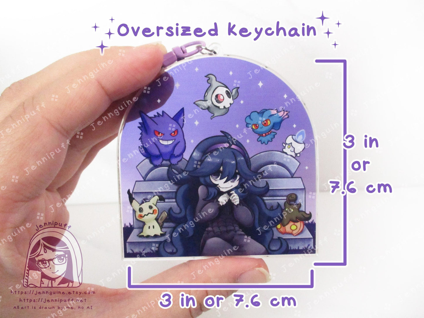 Héxx Mäníäc Ghost Type PKMN Graveyard | Oversize Double Sided 3in Acrylic Keychain | Gift for Poke and Anime Fan Nerd Kawaii Video Game TCG